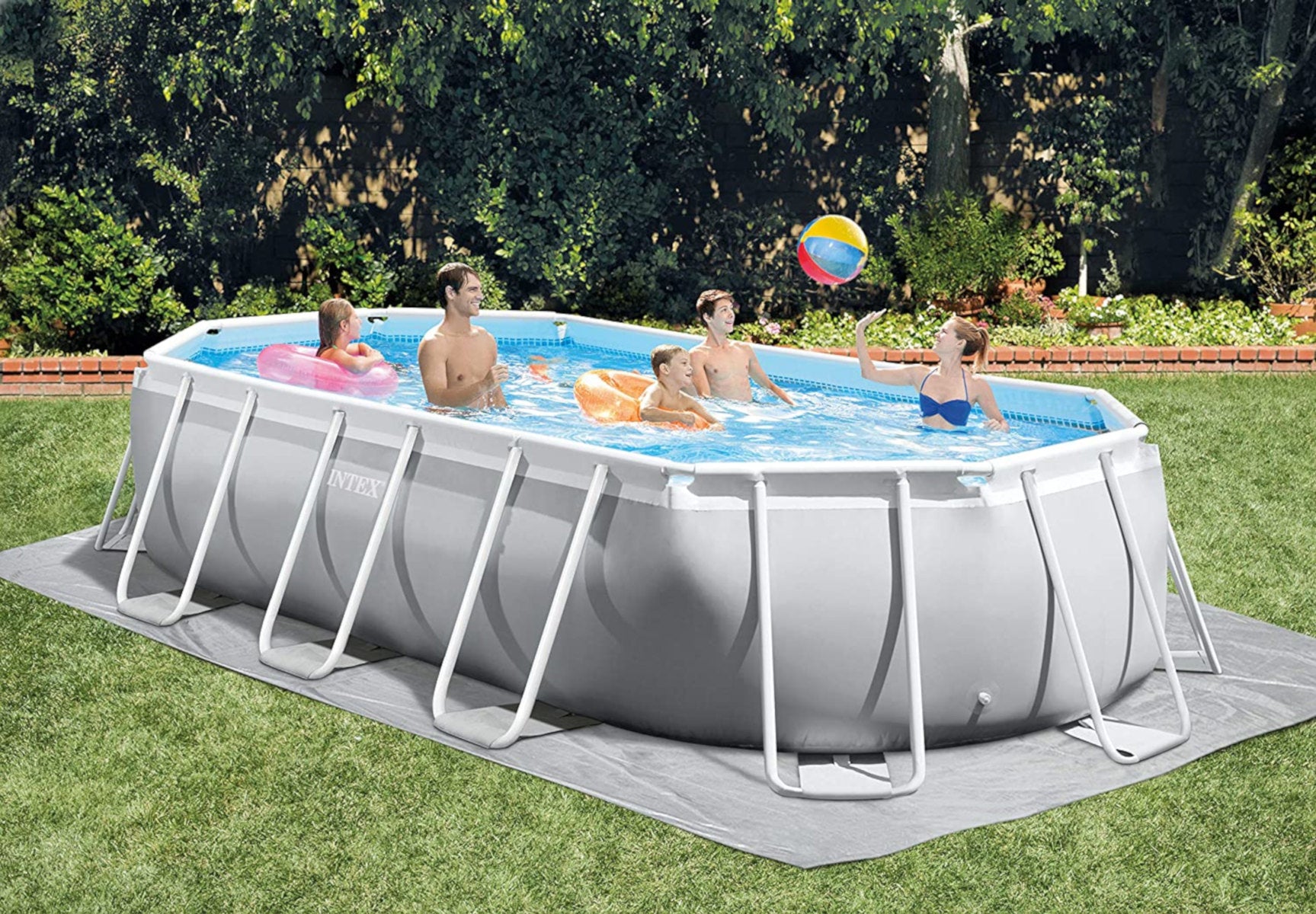 Intex Prism Frame Oval Pool 503x274x122cm + aufblasbare Schwimmtiere