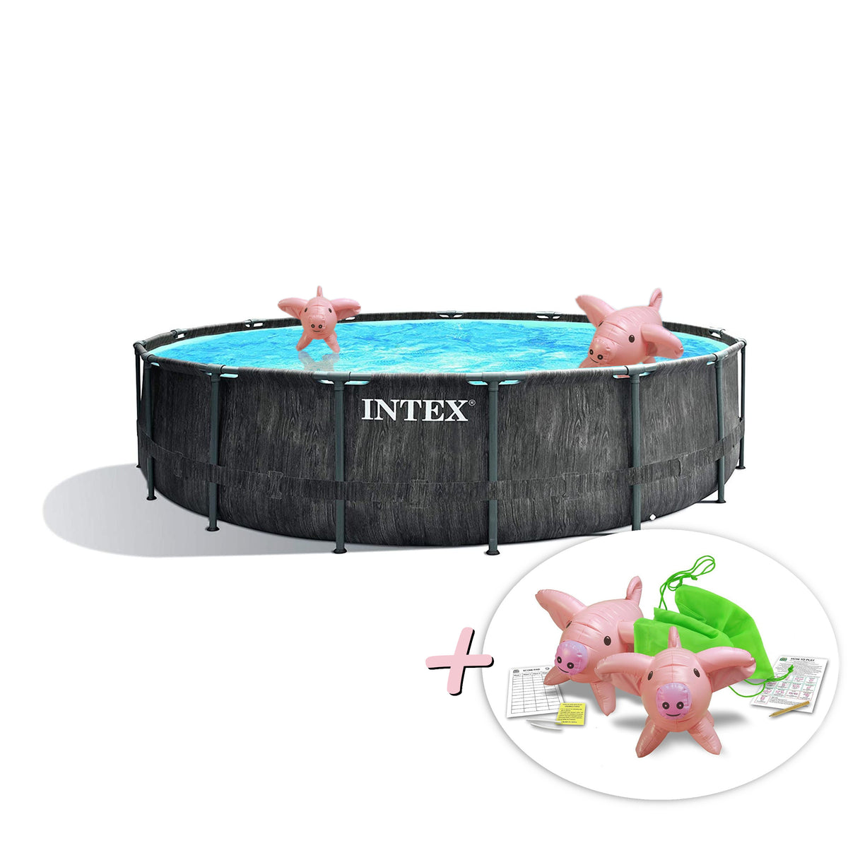 Intex Greywood Prism Frame Pool 457x122cm + aufblasbare Schwimmtiere