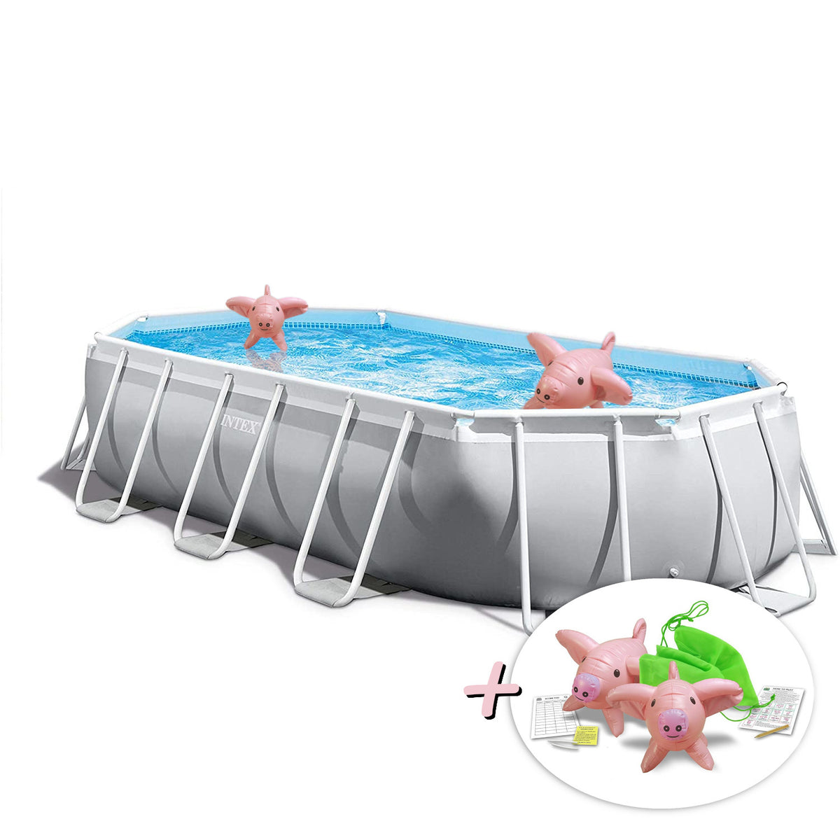 Intex Prism Frame Oval Pool 503x274x122cm + aufblasbare Schwimmtiere