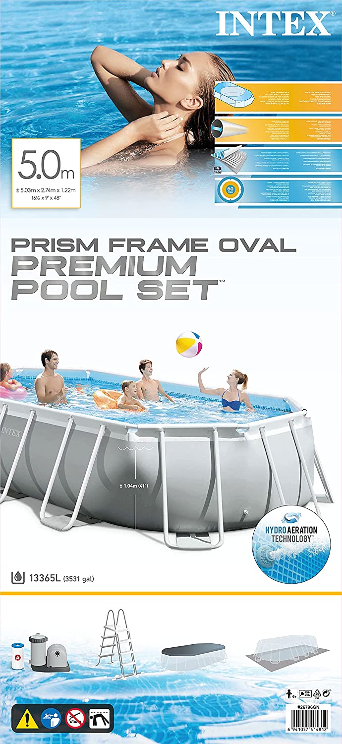 Intex Prism Frame Oval Pool 503x274x122cm + aufblasbare Schwimmtiere