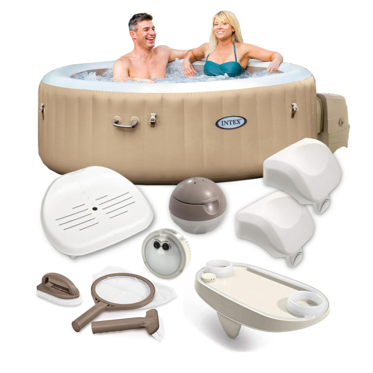 Intex Whirlpool PureSPA Bubble sahara tan 196/145x71cm + umfangreiches Zubehör