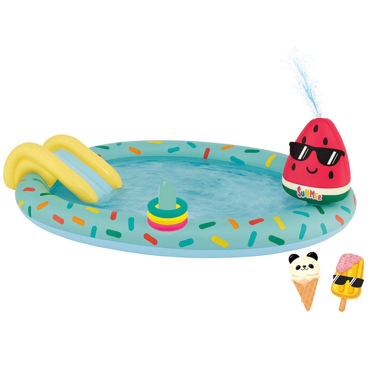 Happy People - Planschbecken - Spielcenter Eis mit Rutsche und Sprinkler 198x150 x18cm