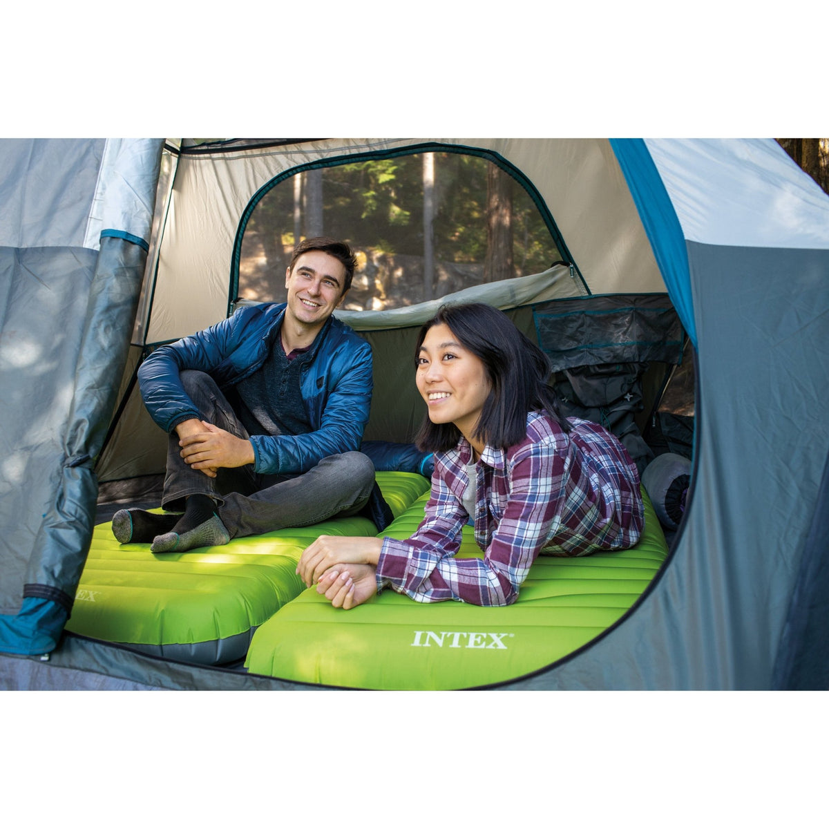 Intex Luftbett - Dura - Beam Truaire inkl. USB - Luftpumpe (grün, 76x191x17cm) - Poolpirat