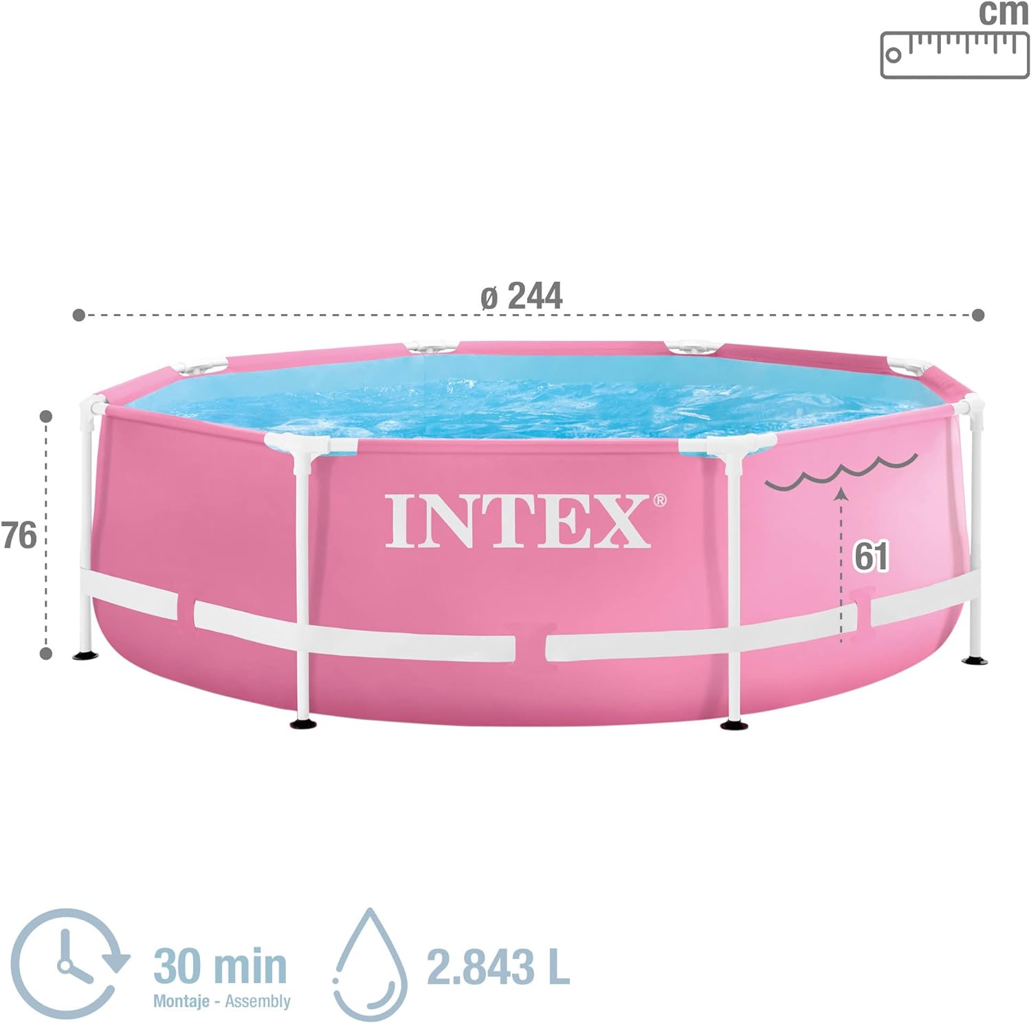 Intex Pink Metal Frame Pool 244x76cm inkl. Filterpumpe