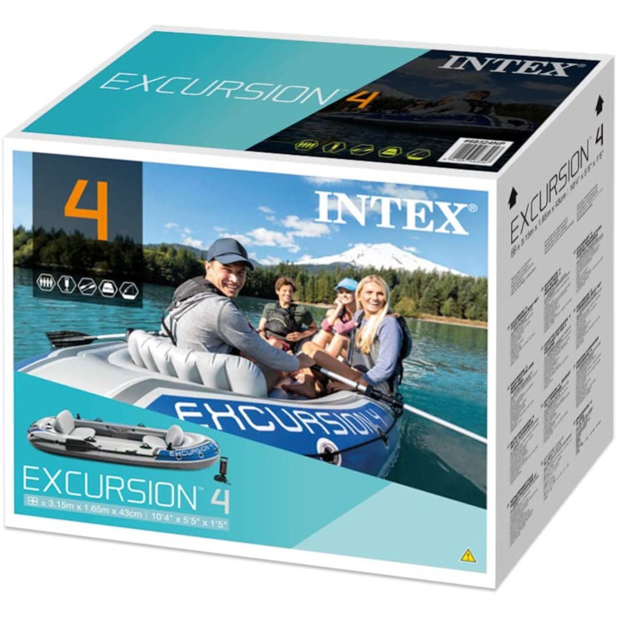 Intex Schlauchboot - Set - Excursion 4 inkl. Außenbordmotor, Befestigung & Überdachung - Poolpirat