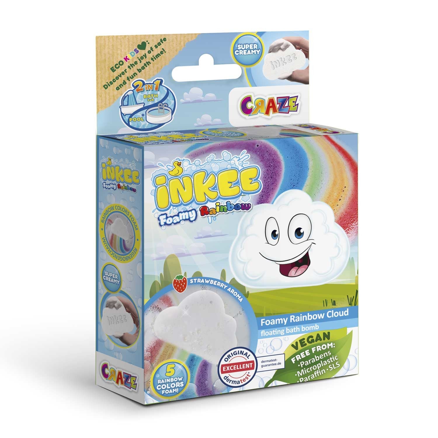 Regenbogen Badekugel mit Erdbeerduft Badebombe - Poolpirat