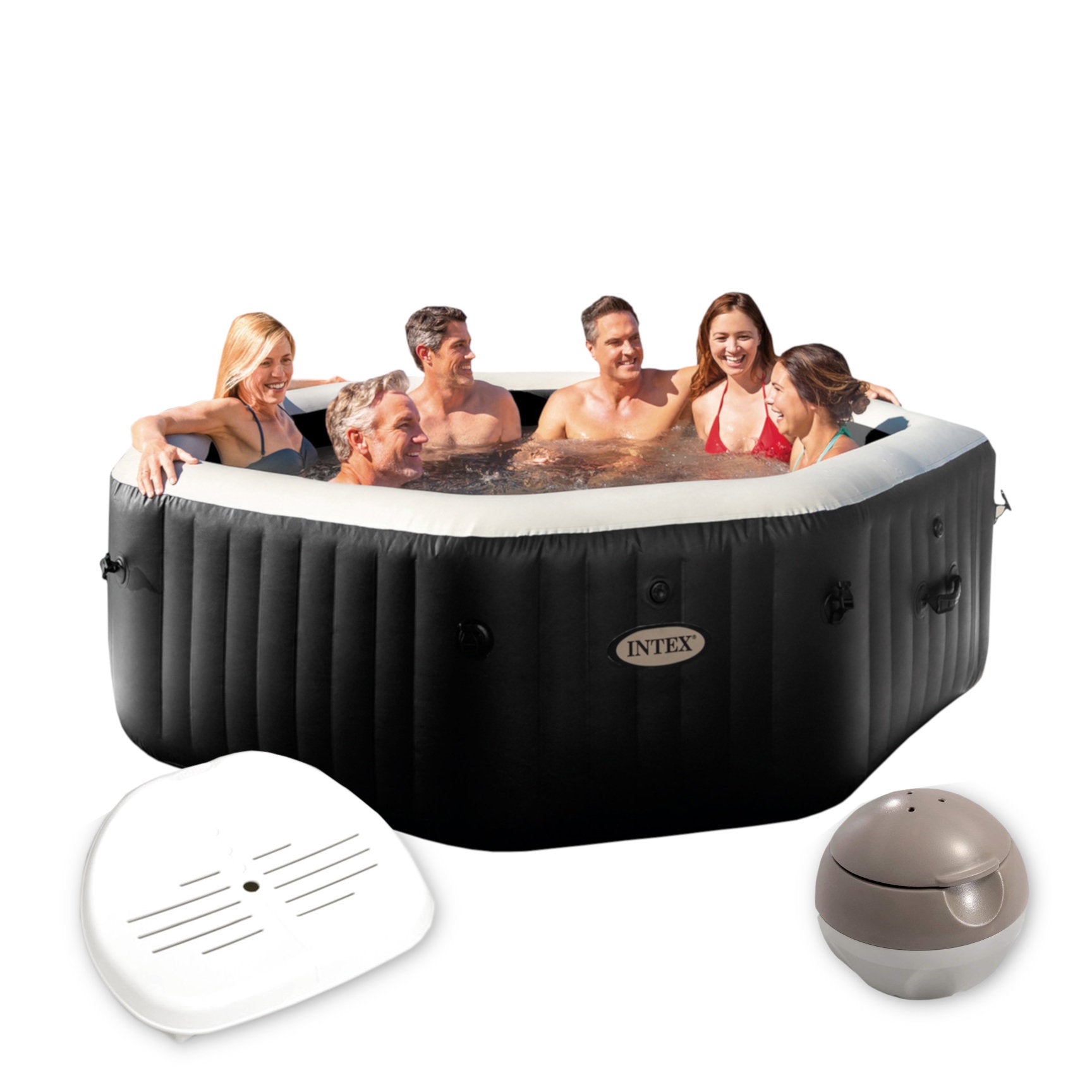 Intex Whirlpool PureSPA Jet + Bubble Deluxe octagon 218/168x71 cm + Kunststoffsitz & Dosierspender