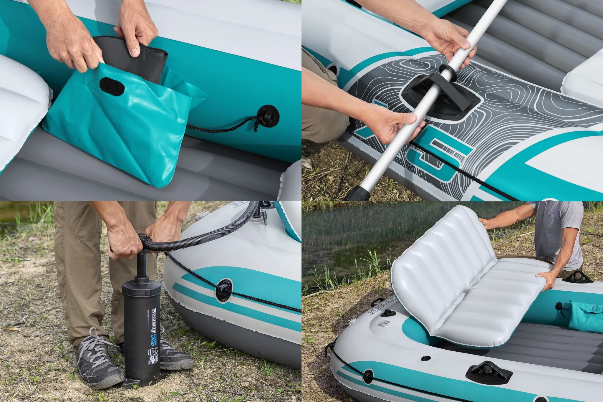 Bestway Hydro Force Schlauchboot Komplett-Set Adventure Elite X5 364x166x45cm, 5 Personen