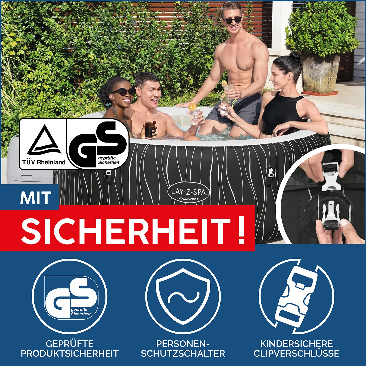 Bestway LAY-Z-SPA® LED-Whirlpool - Hollywood AirJet™ für 6 Personen, Ø 196x66cm