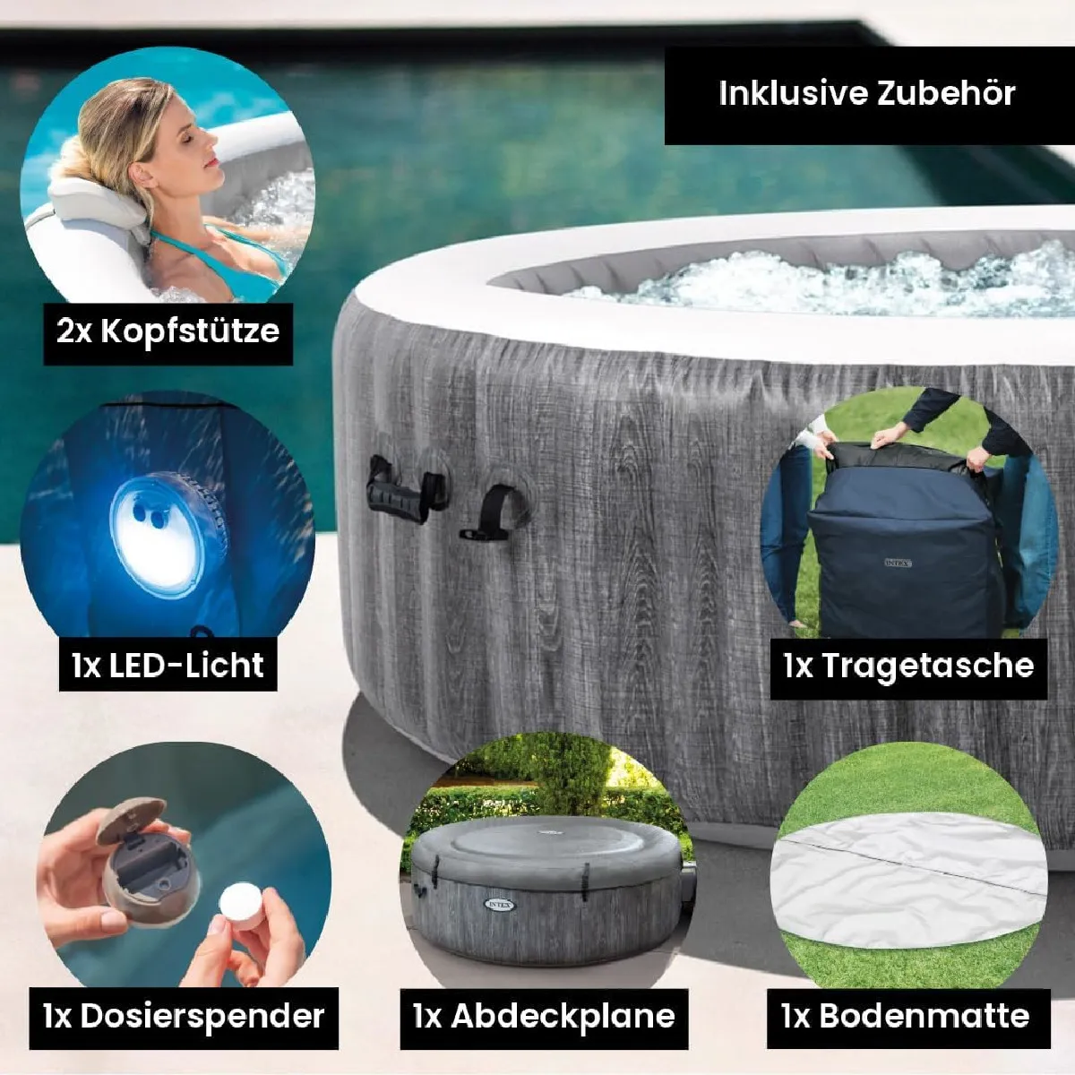 Intex 28442NP Whirlpool PureSPA Bubble Greywood Deluxe 216mx71cm