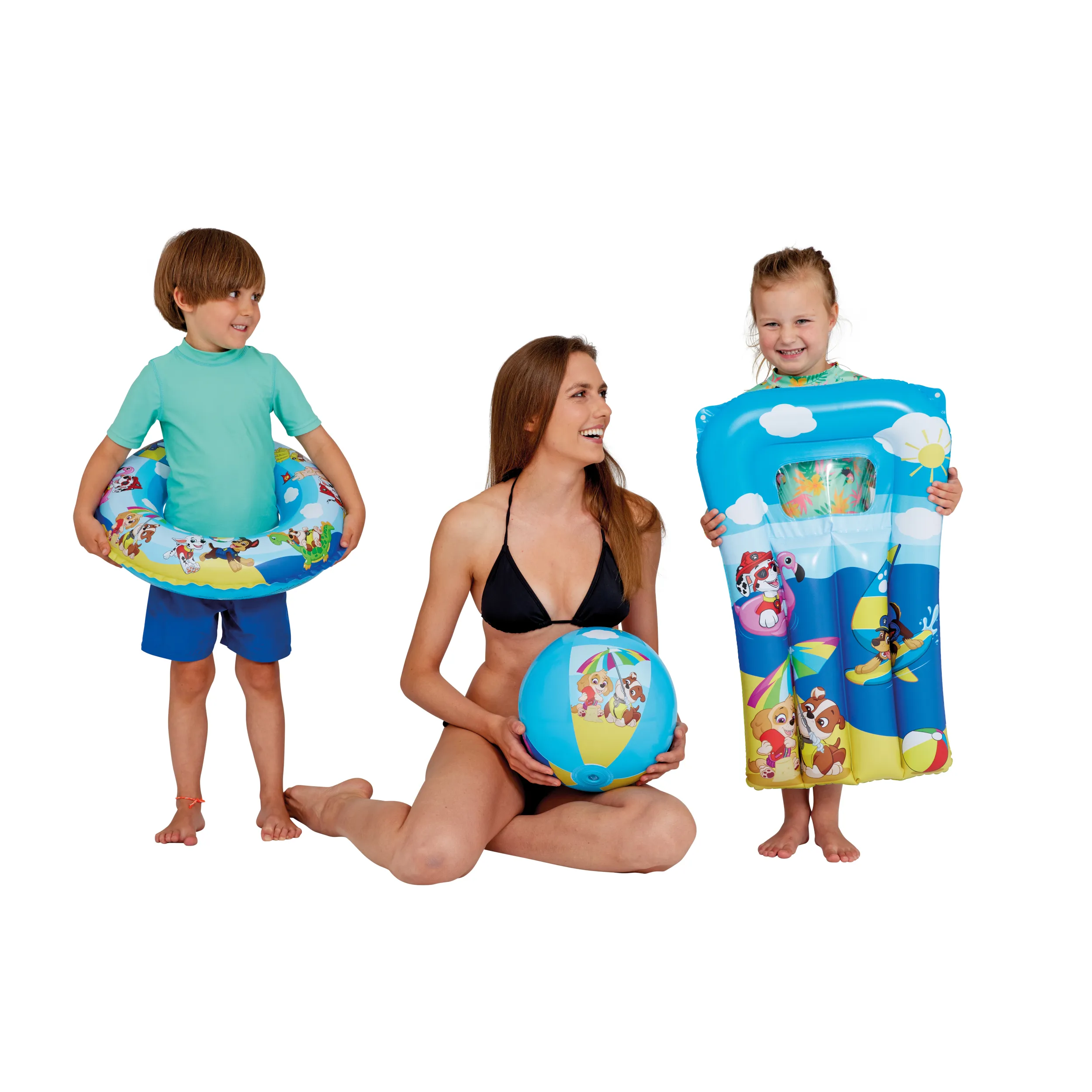 Happy People - Paw Patrol 3er Strandset - Wasserball, Schwimmring & Luftmatratze