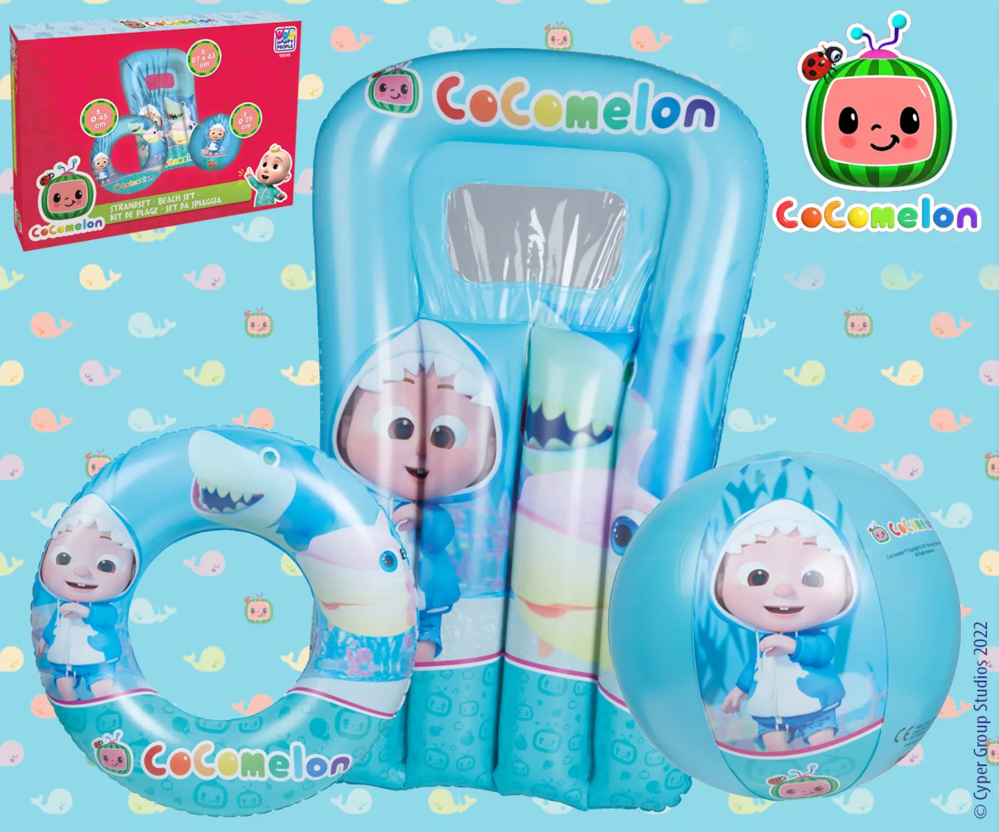 Happy People Cocomelon 3er Strandset - Wasserball, Schwimmring & Luftmatratze