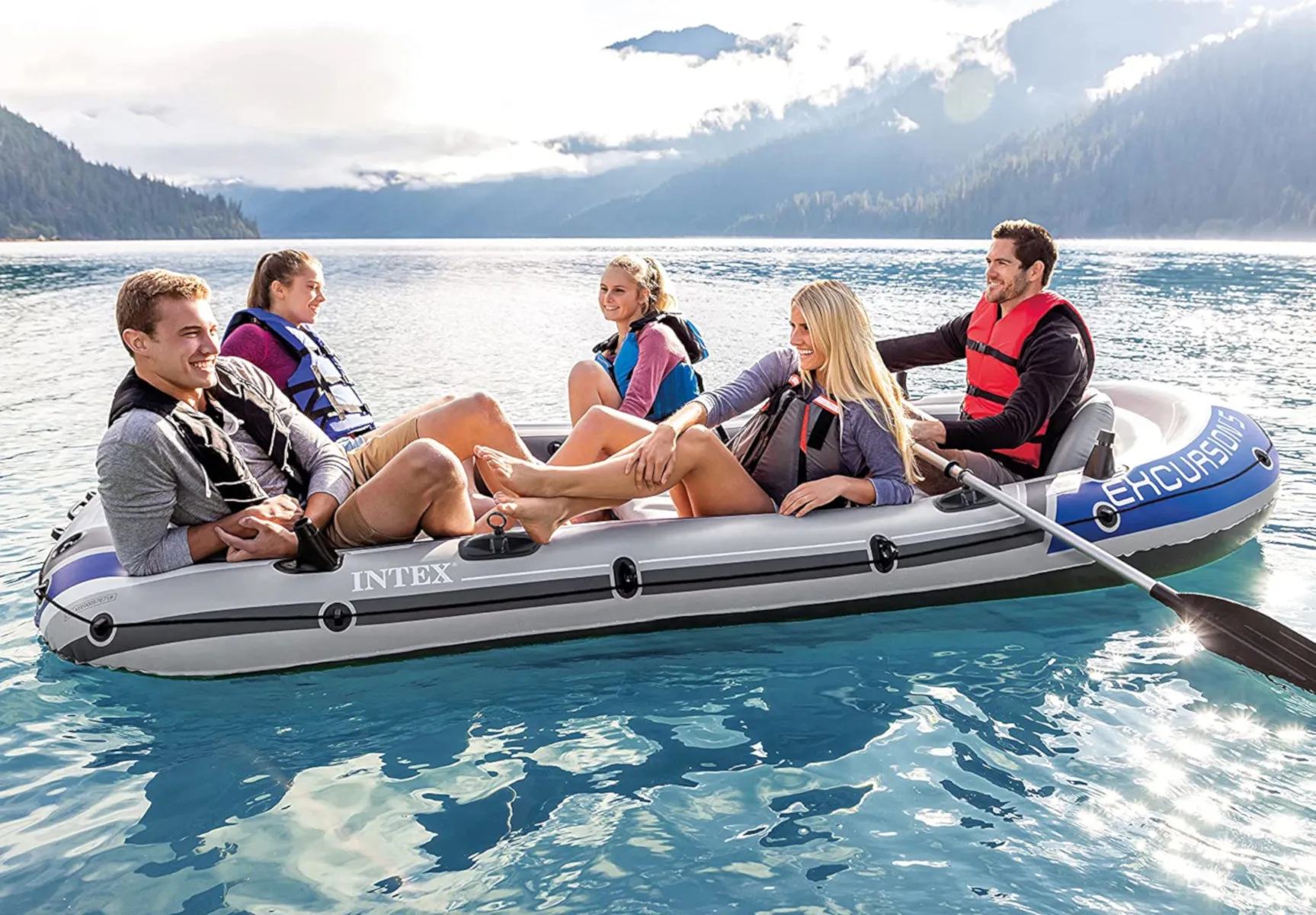 Intex Schlauchboot Excursion 5 Set inkl. Paddel & Pumpe, bis 600kg, 366x168x43cm