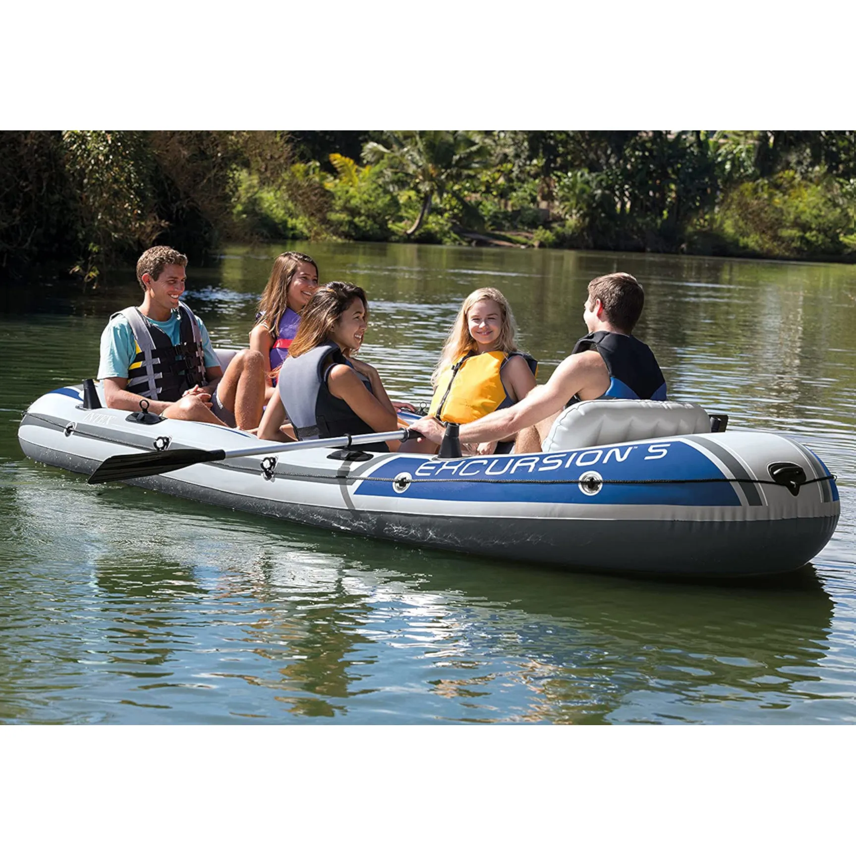 Intex Schlauchboot-Set - Excursion 5 inkl. Außenbordmotor & Befestigung