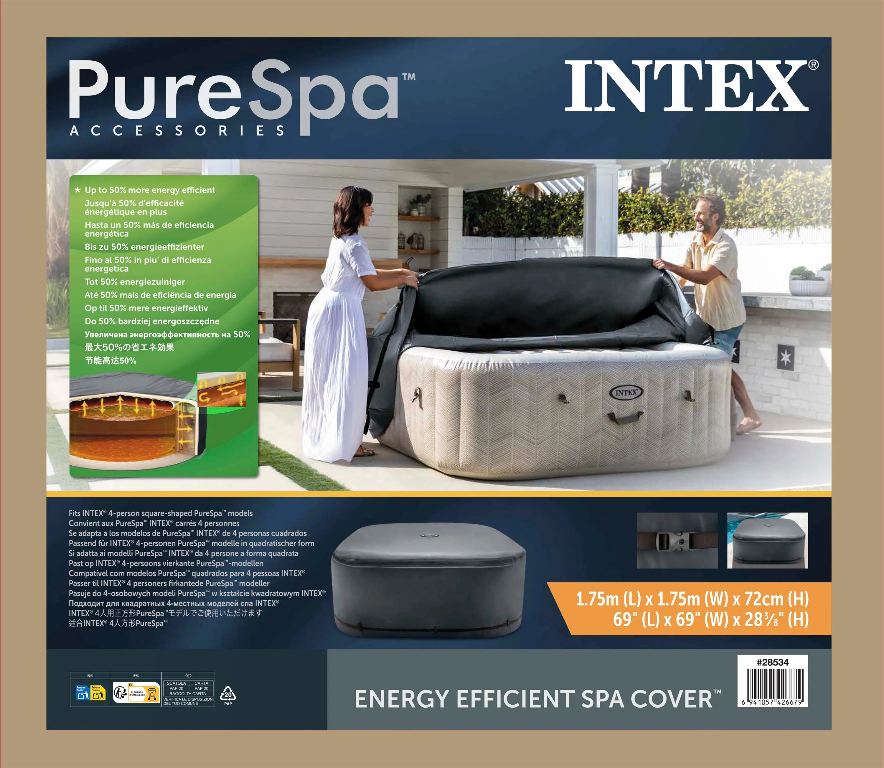 INTEX 28534 Energiesparabdeckung SPA Cover 175x175x72cm