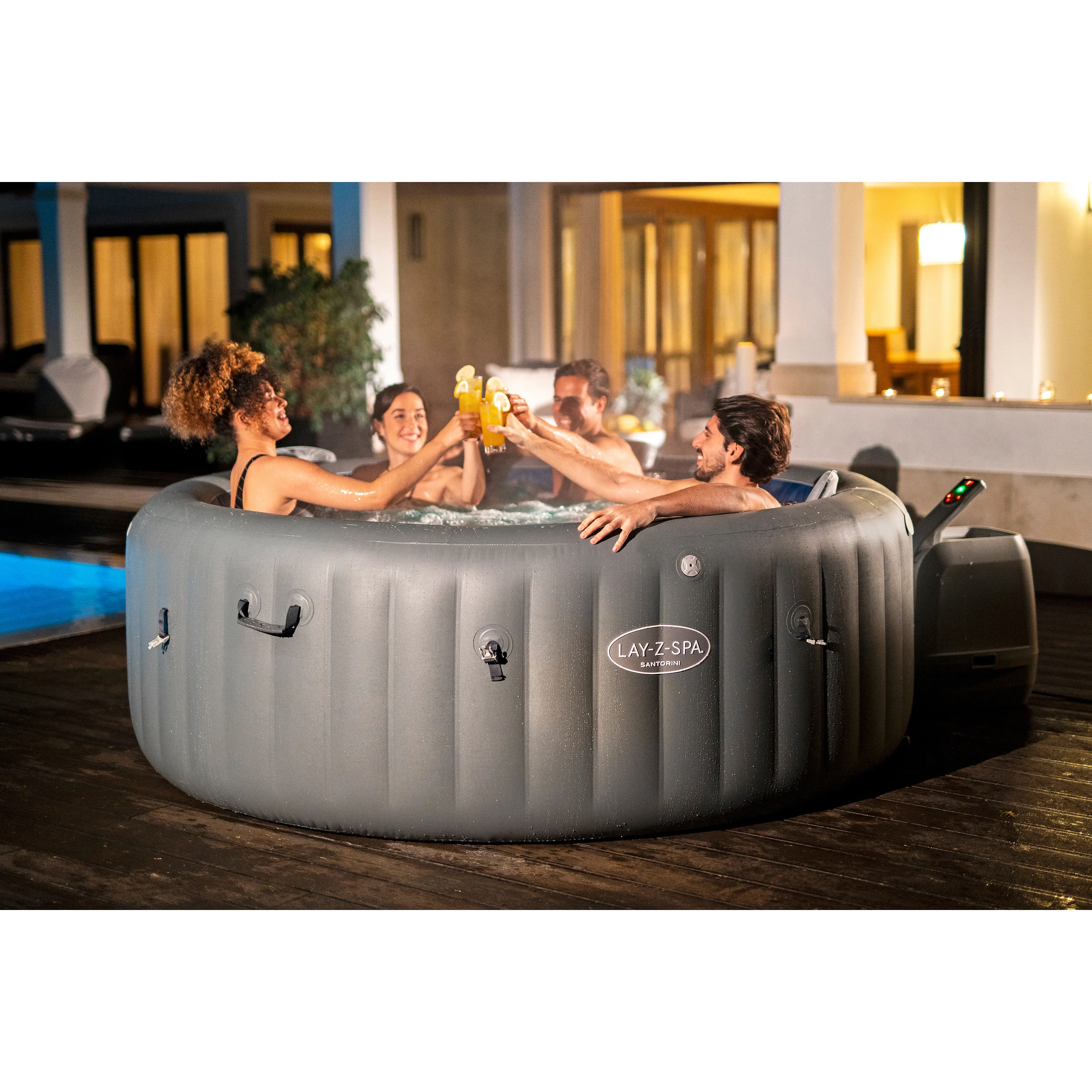 Bestway LAY-Z-SPA® Energiespar WLAN Whirlpool Santorini HydroJet Pro™ für 7 Personen, Ø 216x80cm