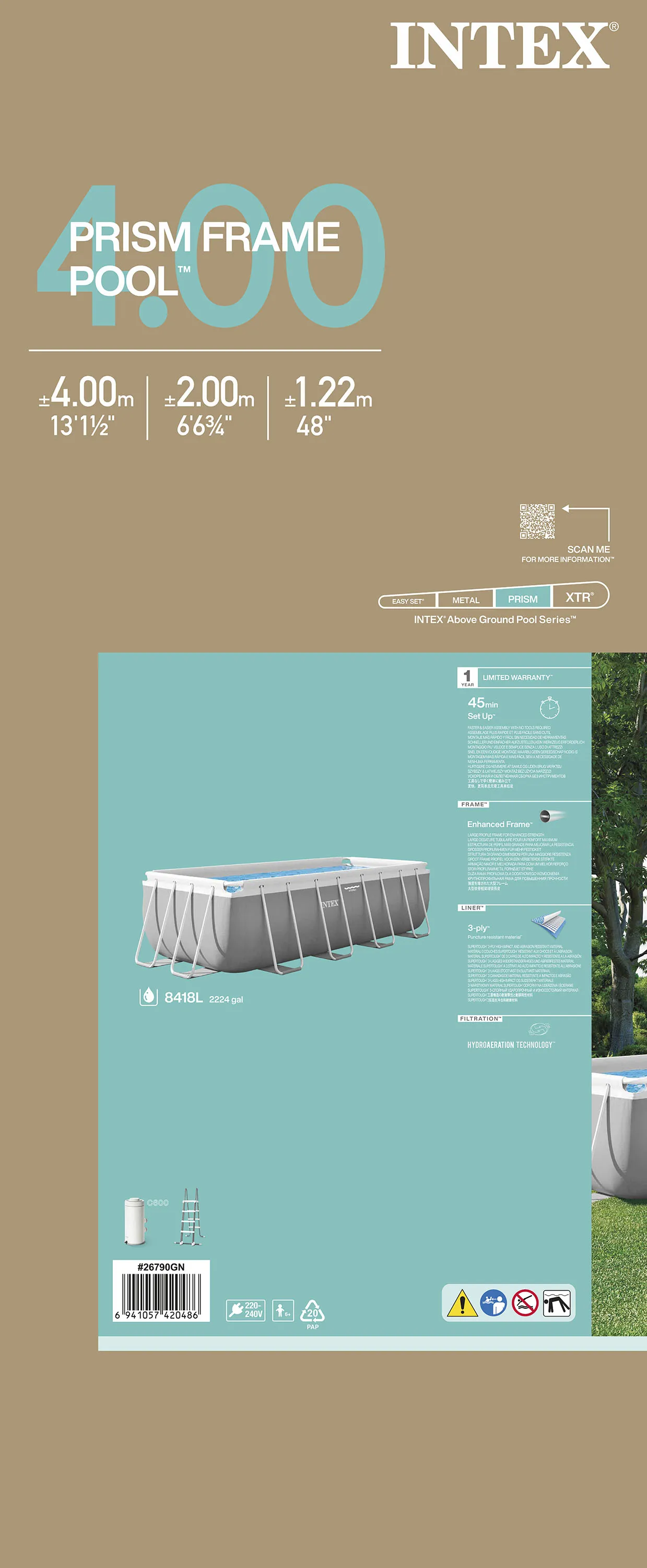 INTEX 26790GN Prism Frame Rectangular Pool-Set 400x200x122cm