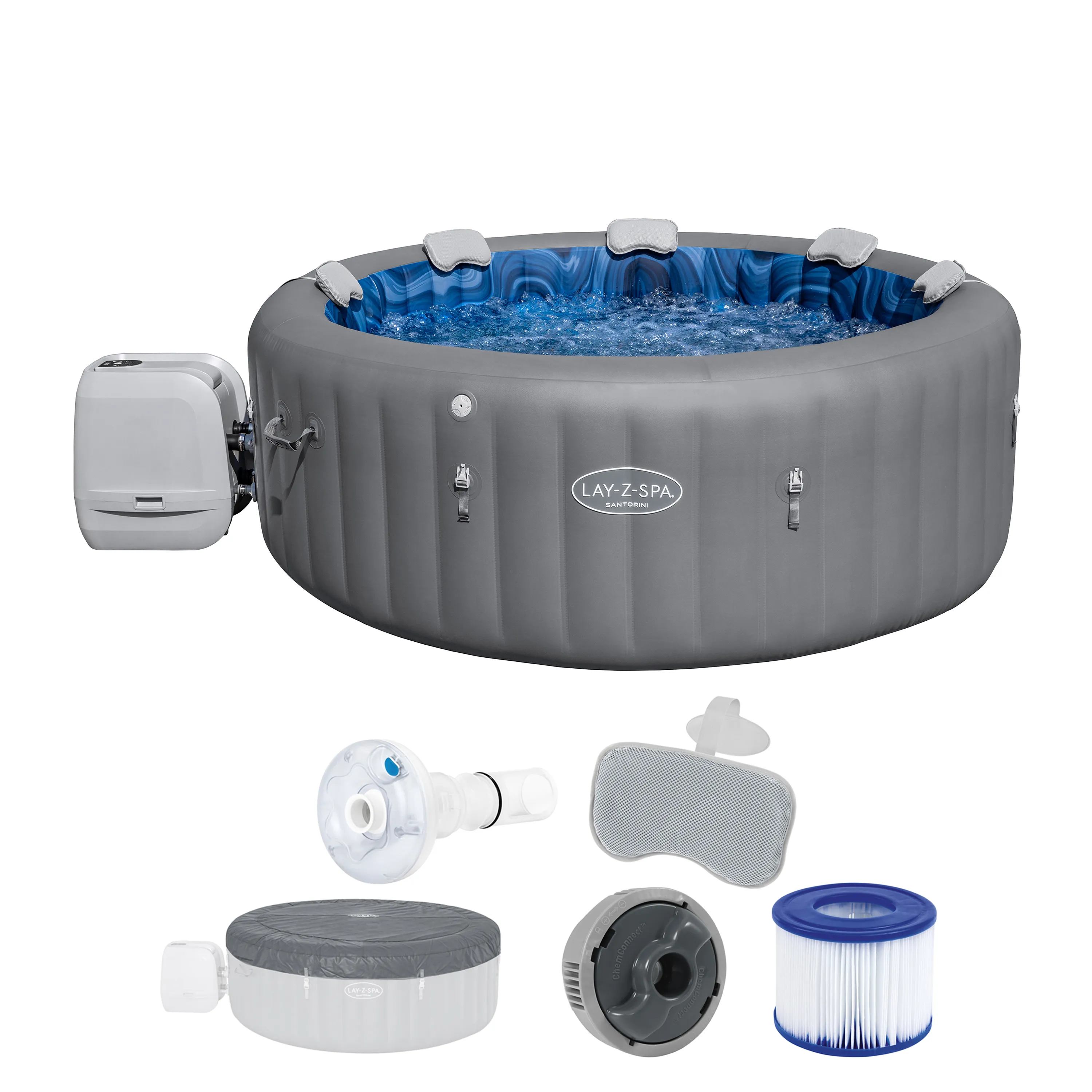 Bestway LAY-Z-SPA® Energiespar WLAN Whirlpool Santorini HydroJet Pro™ für 7 Personen, Ø 216x80cm