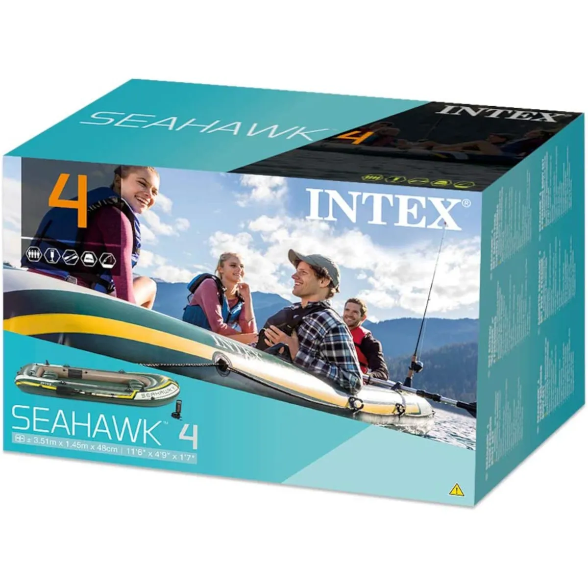 Intex Schlauchboot-Set Seahawk 4 inkl. Außenbordmotor, Befestigung & Überdachung