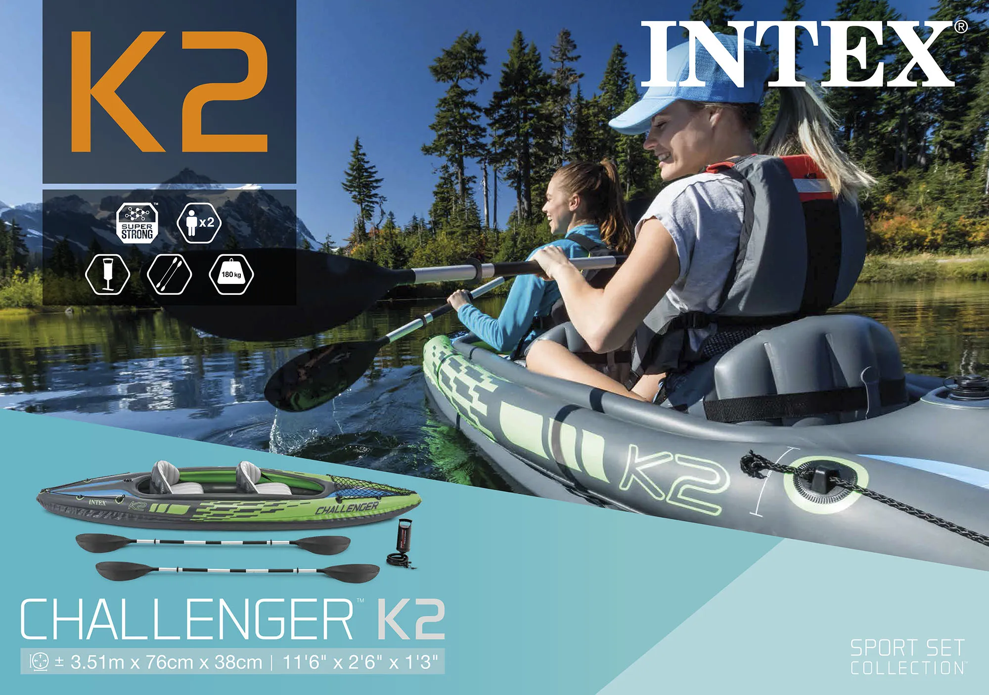 Intex Kajak - Challenger K2 (grün, 351x76x38cm)