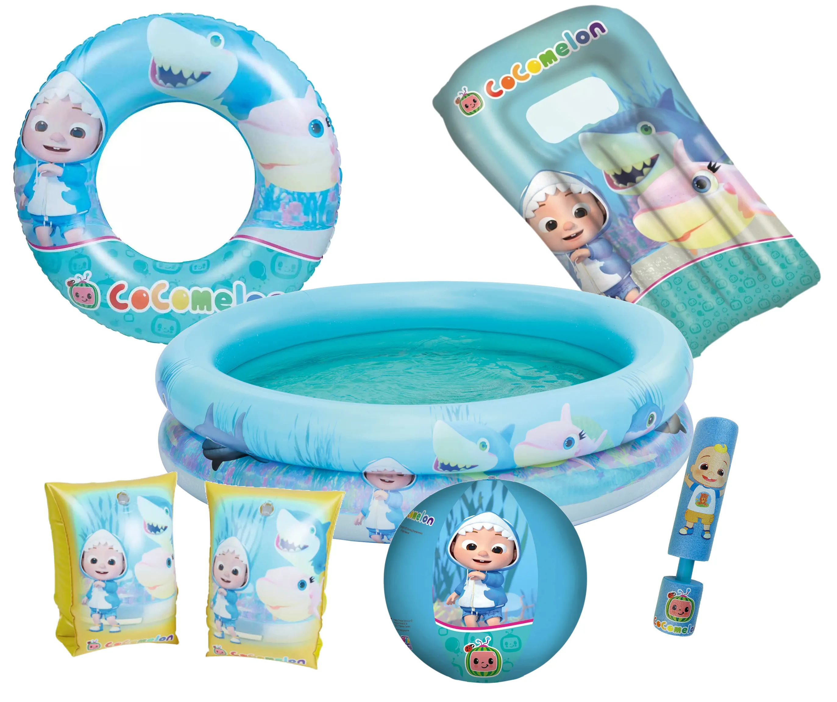 Großes Cocomelon Badeset – Pool, Luftmatratze & Wasserspielzeug (6-teilig)