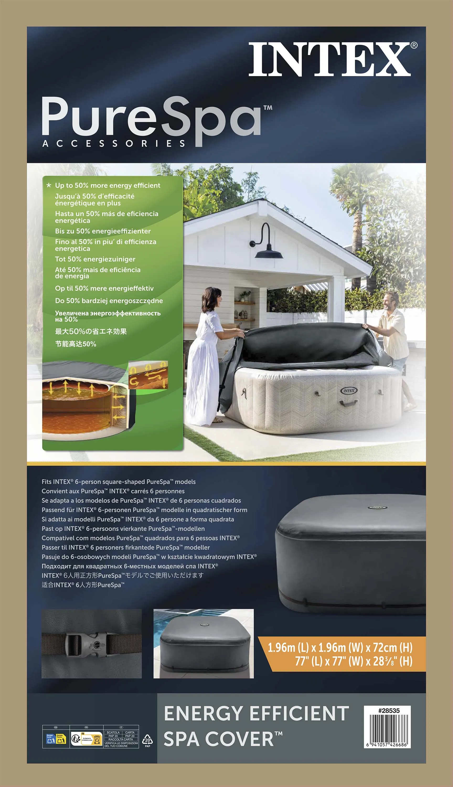 INTEX 28535 Energiesparabdeckung SPA Cover 196x196x72cm