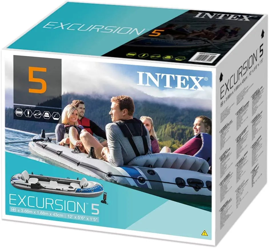 Intex Schlauchboot-Set - Excursion 5 inkl. Außenbordmotor & Befestigung