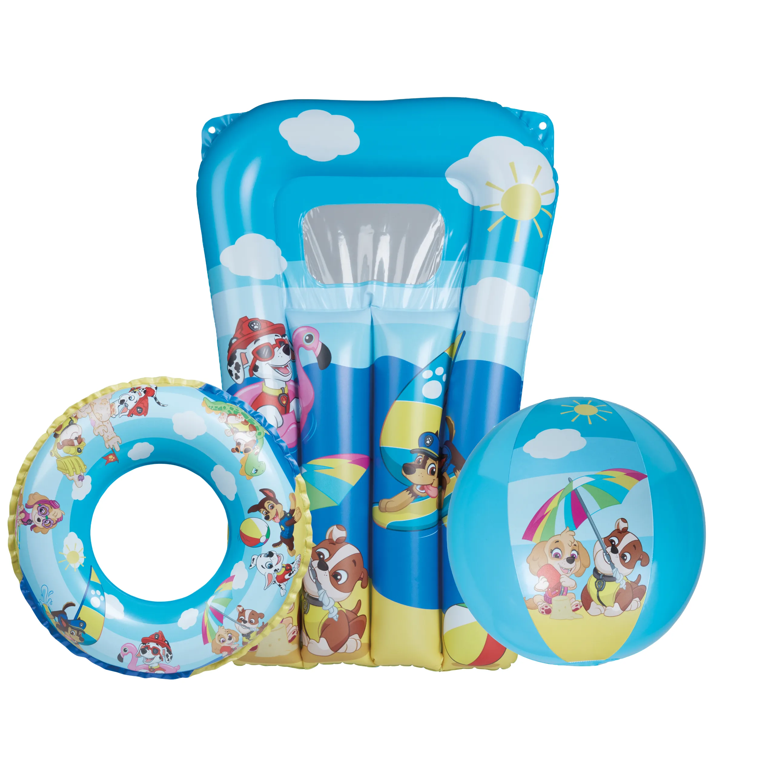 Happy People - Paw Patrol 3er Strandset - Wasserball, Schwimmring & Luftmatratze