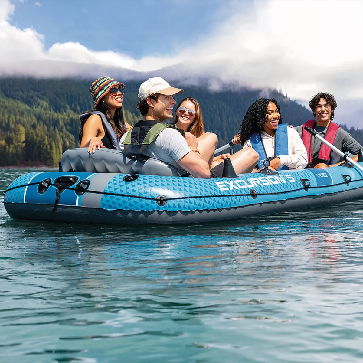 Intex Schlauchboot Excursion 5 Set inkl. Pumpe und Alu-Paddeln 366x168x43cm