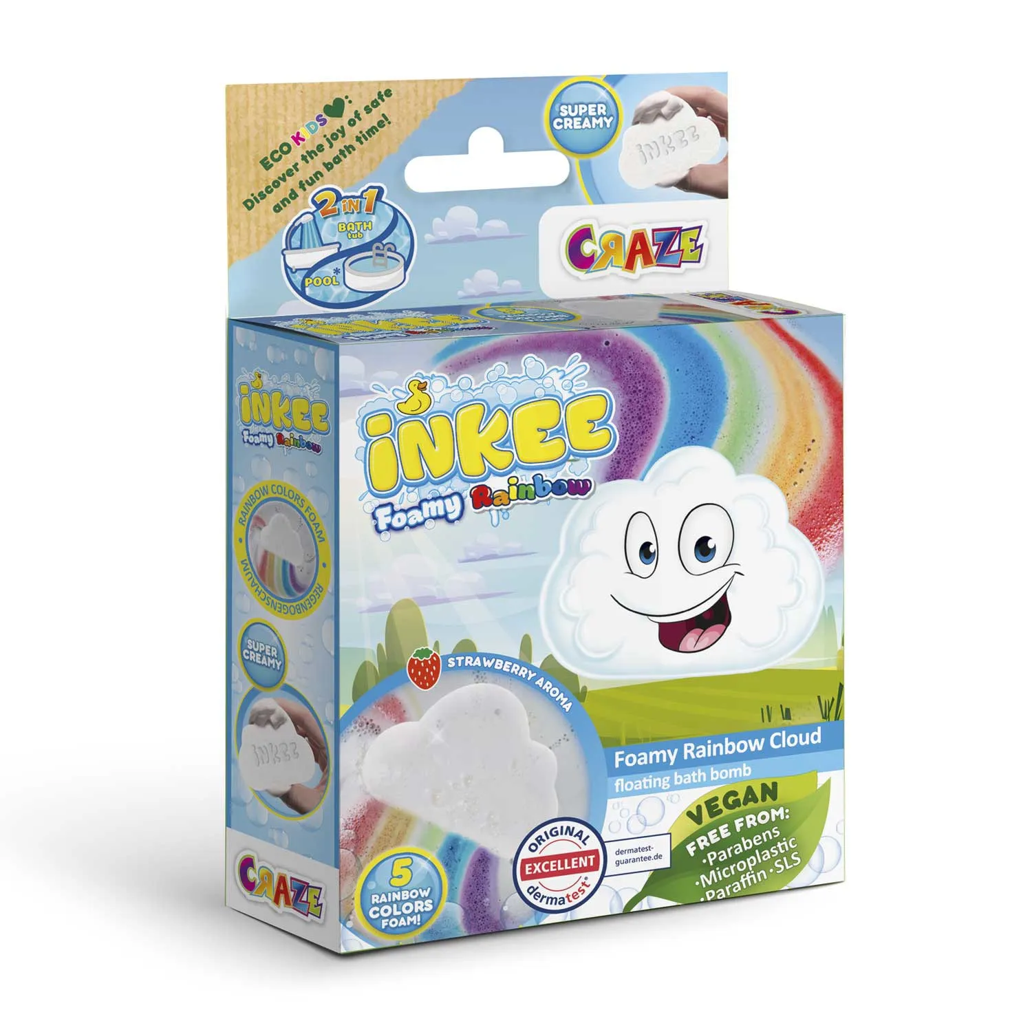 Regenbogen Badekugel mit Erdbeerduft Badebombe