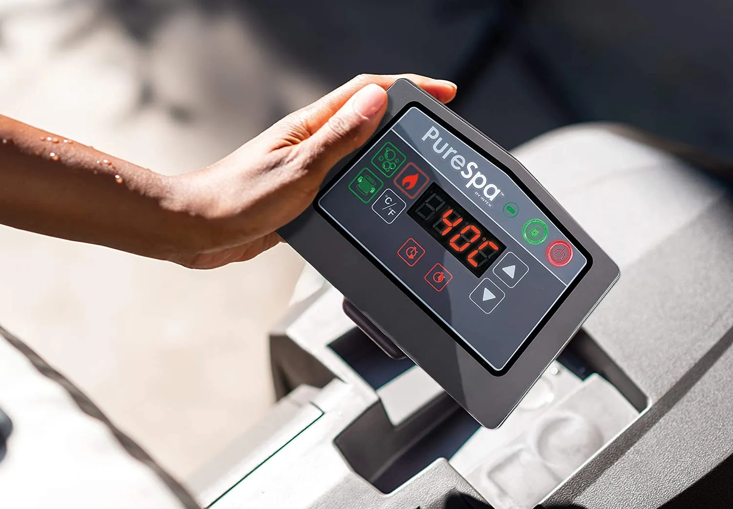 Intex PureSPA Bubble "Greywood Deluxe" 196/145cm x 71cm + Kunststoffsitz & Dosierspender