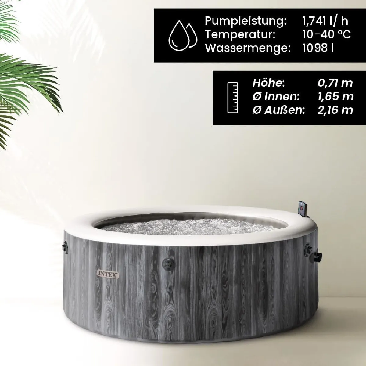 Intex 28442NP Whirlpool PureSPA Bubble Greywood Deluxe 216mx71cm App Steuerung