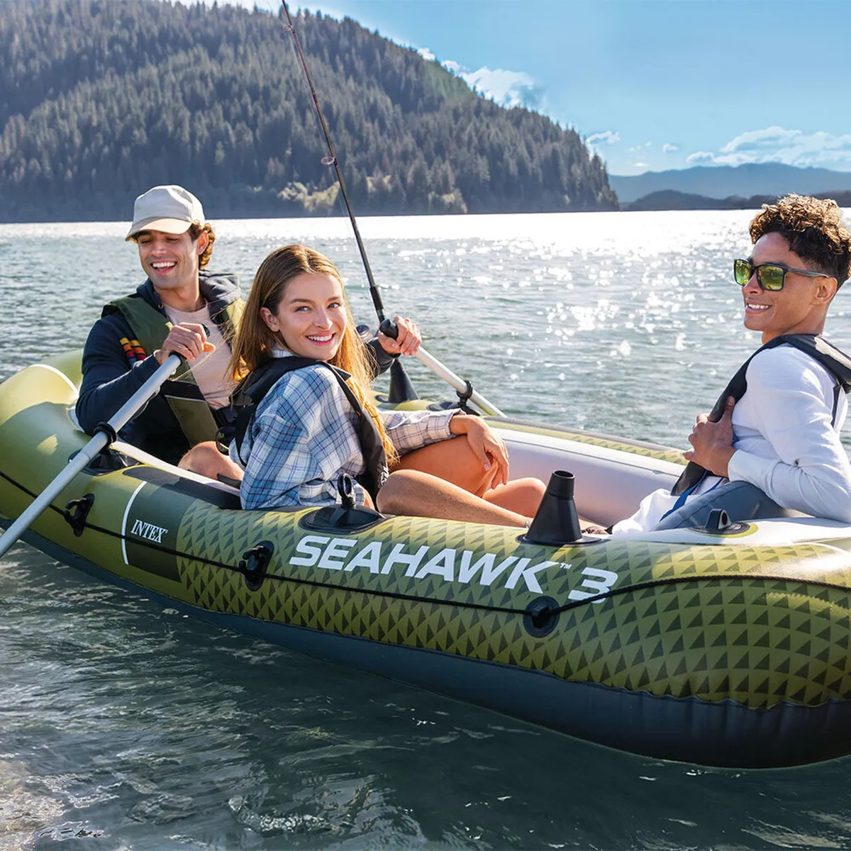 Intex Schlauchboot Seahawk 3 Set inkl. Pumpe und Alu-Paddeln 295x137x43cm
