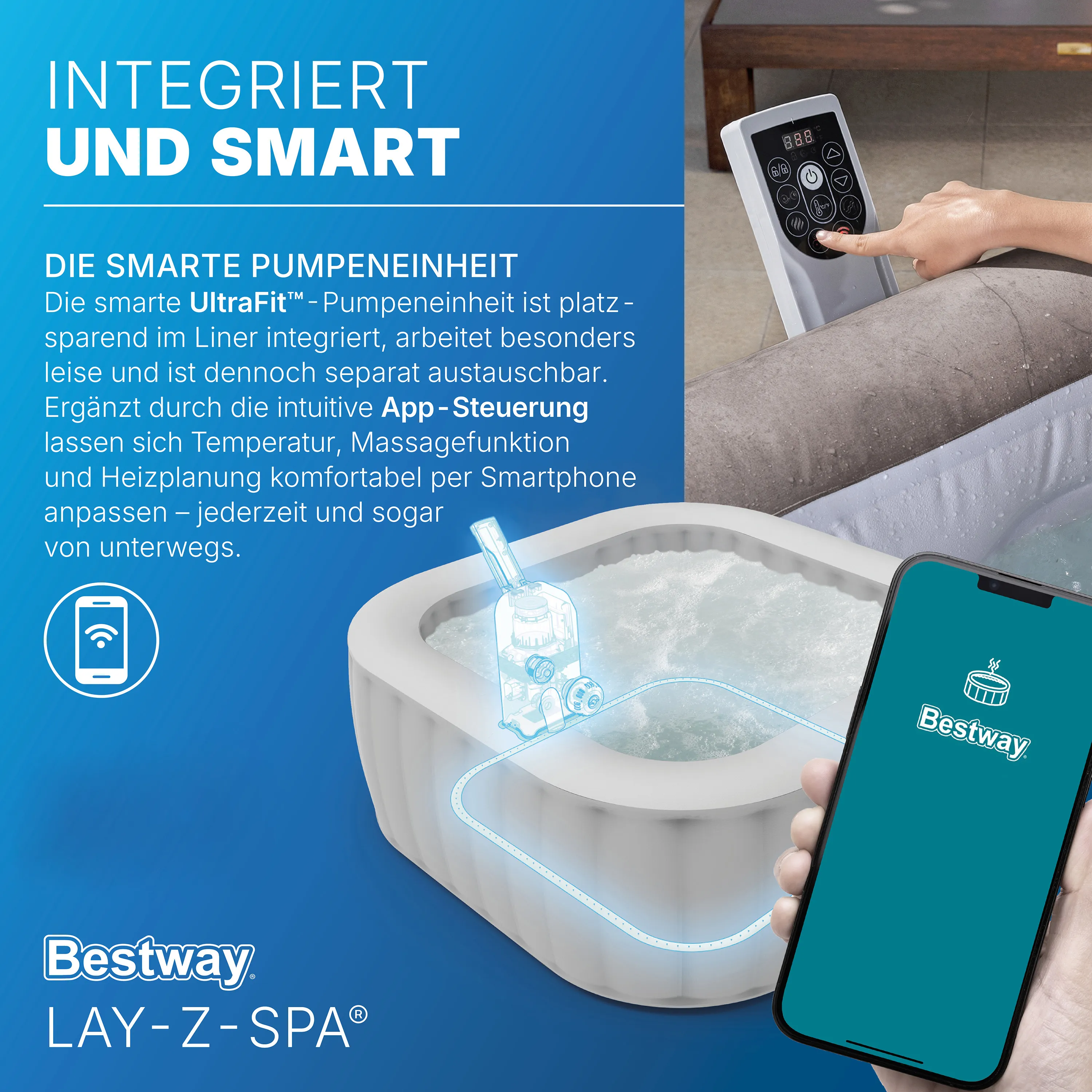 Bestway LAY-Z-SPA® Energiespar WLAN Whirlpool - Rome AirJet™ für 6 Personen, 180x180x71cm