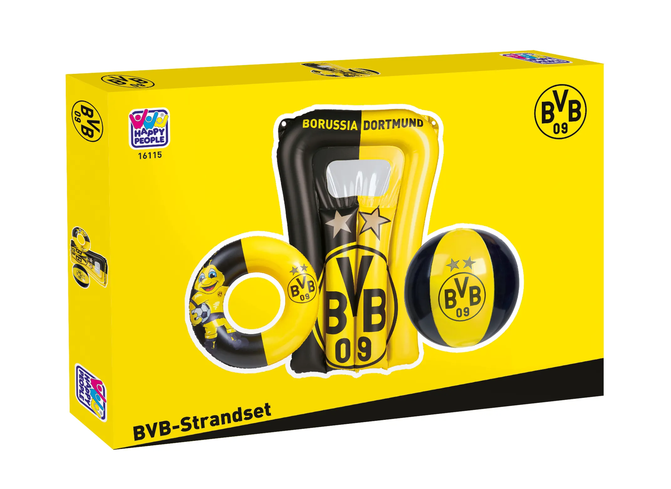 Happy People BVB 3er Strandset - Wasserball, Schwimmring & Luftmatratze