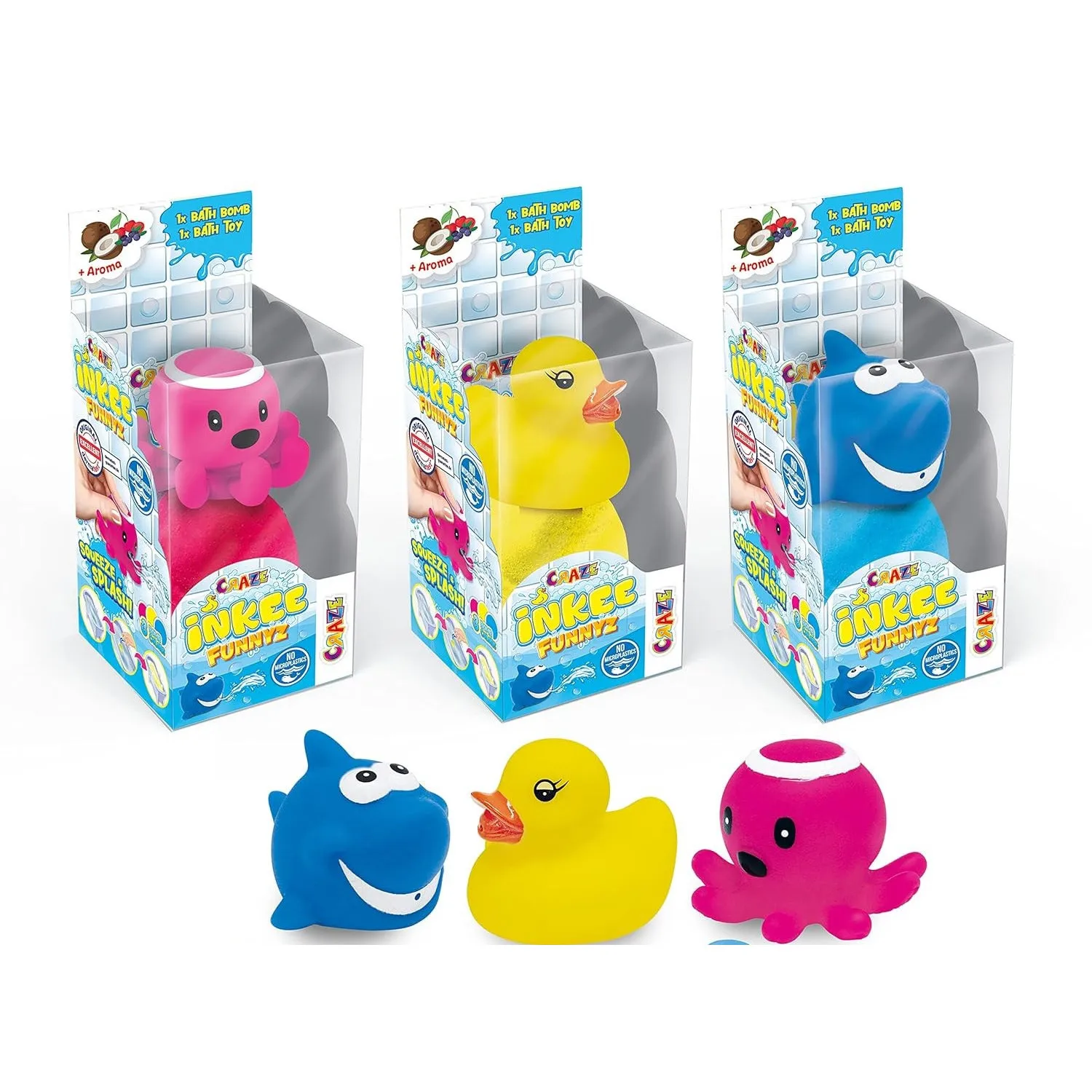 badekugel mit spielzeug 🛁 INKEE Funnyz Badekugeln 3er Pack mit Wassertier 🐙