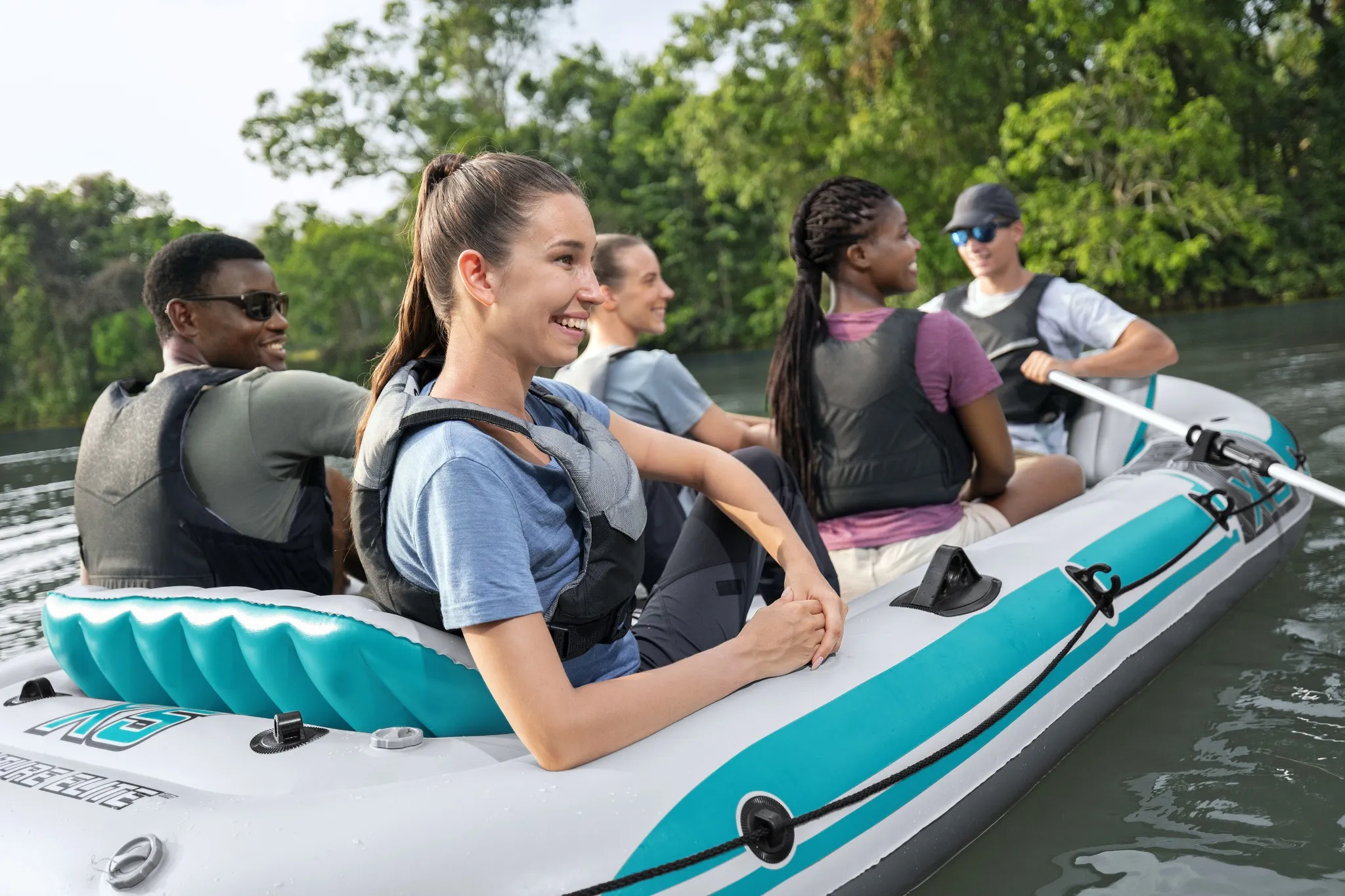 Bestway Hydro Force Schlauchboot Komplett-Set Adventure Elite X5 364x166x45cm, 5 Personen