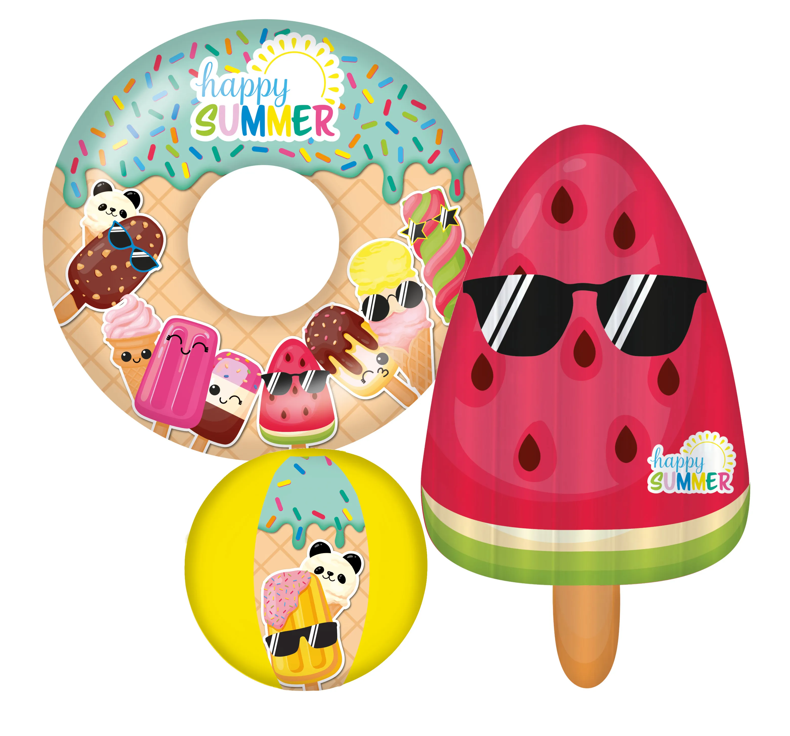 Happy Summer 3er Strandset - Wasserball, Schwimmring & Luftmatratze