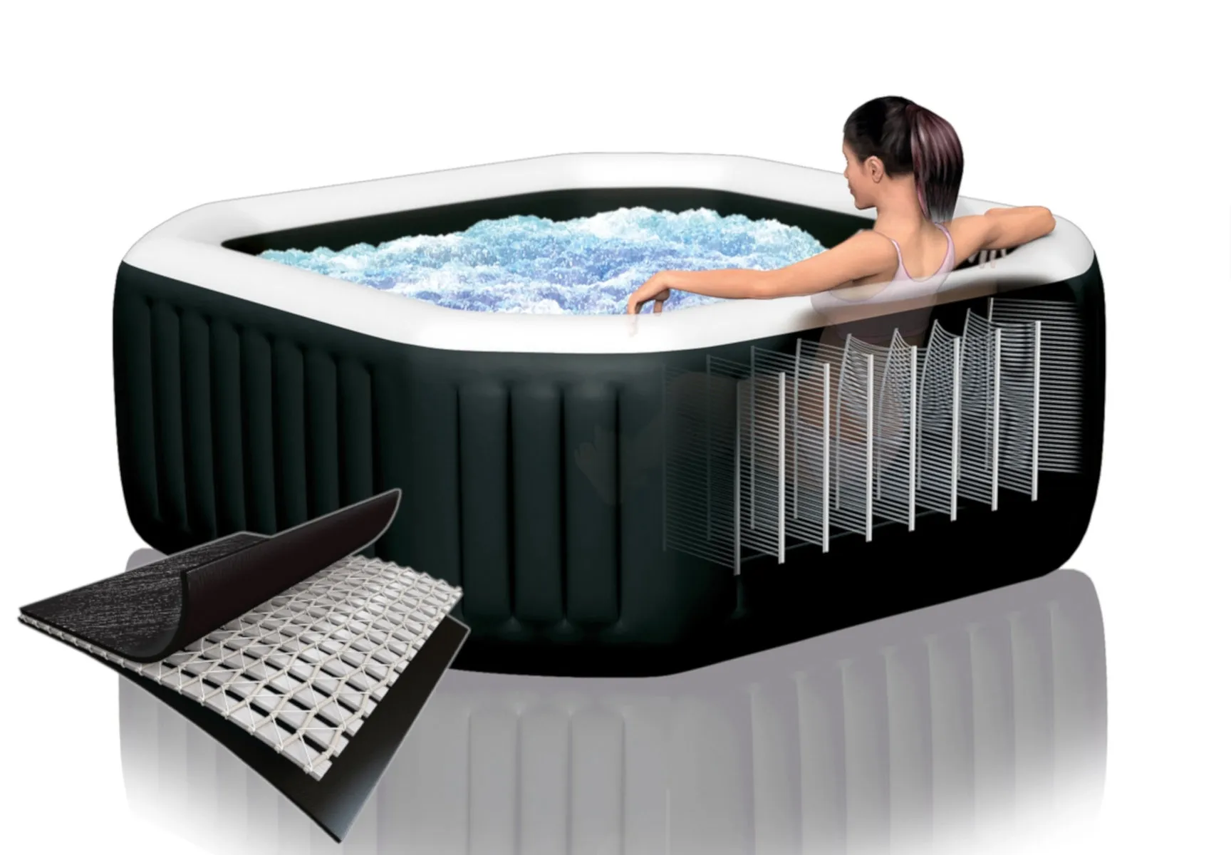 Intex Whirlpool PureSPA Jet + Bubble Deluxe octagon 218/168x71 cm + Kunststoffsitz & Dosierspender