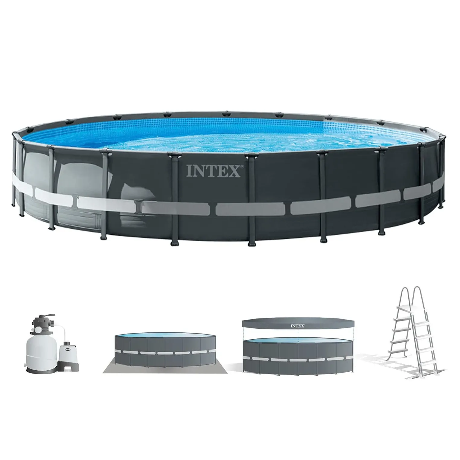 Intex 26334GN Frame Pool Set - Ultra XTR 610x122cm inkl. Filterpumpe, Leiter, Planen