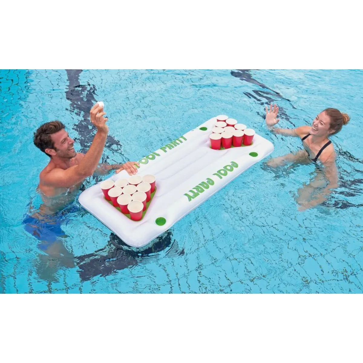 Happy People - Beer Pong aufblasbar, 140x60cm, inklusive Bechern & Bällen