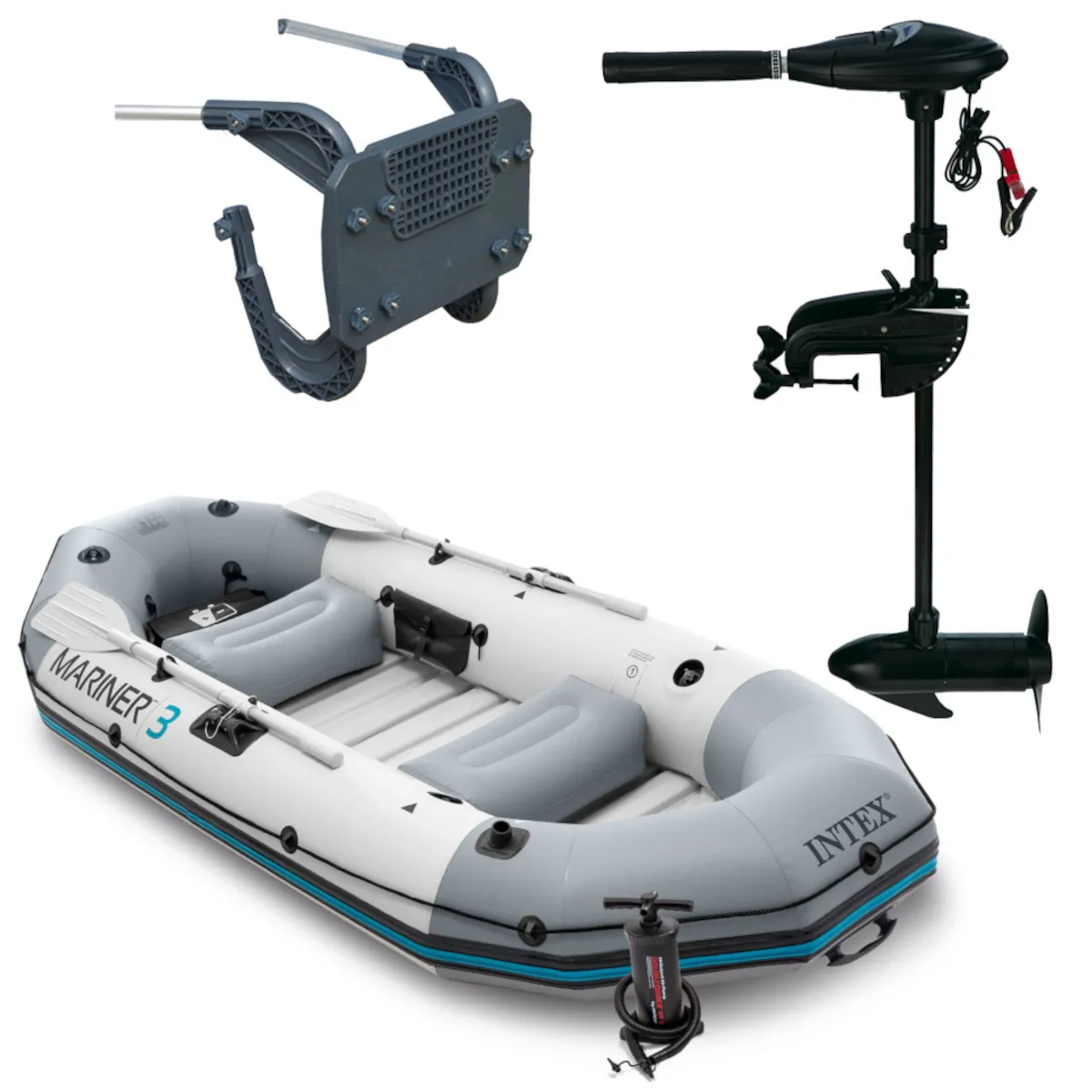 Intex 68373NP Schlauchboot-Set Mariner 3 inkl. Außenbordmotor & Befestigung