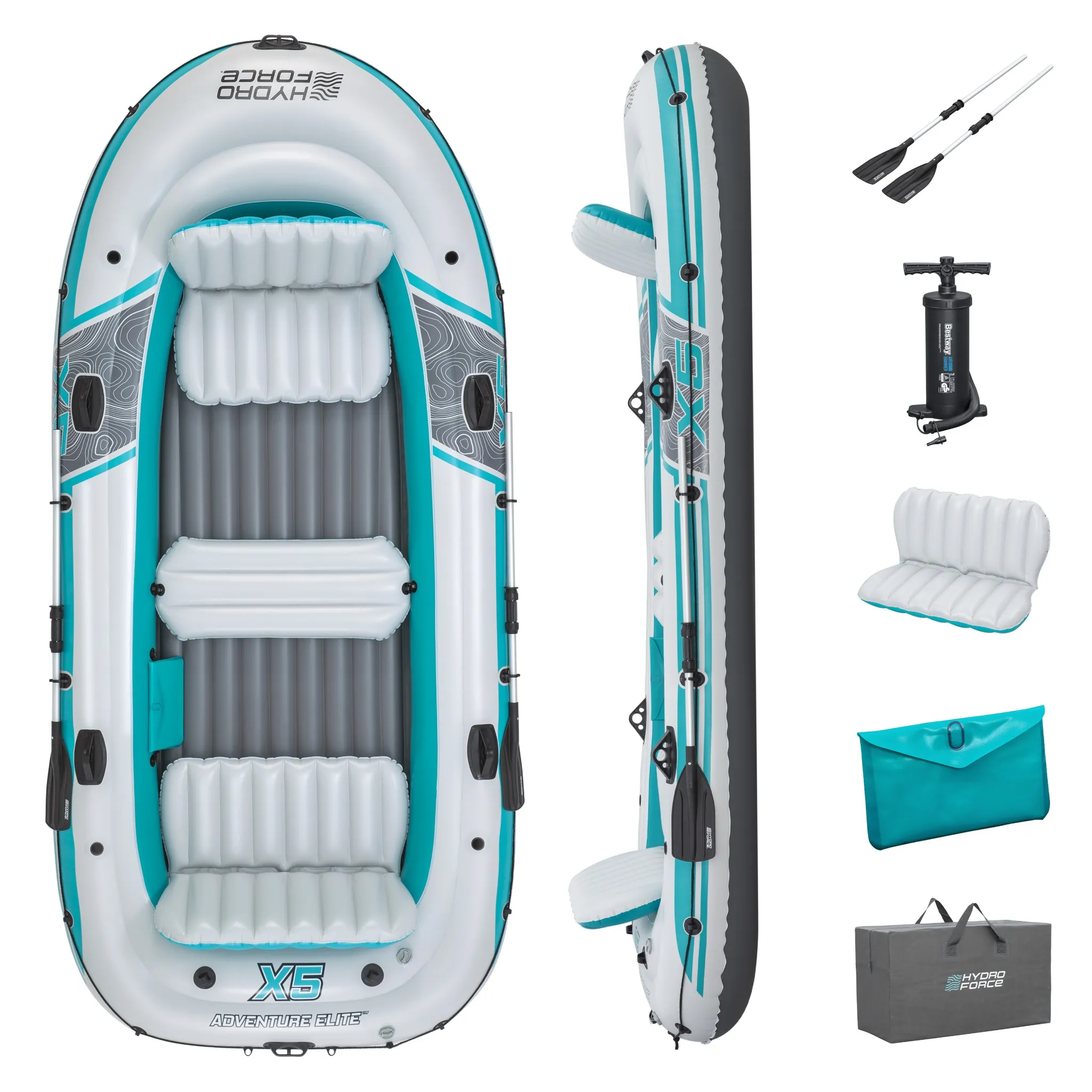 Bestway Hydro Force Schlauchboot Komplett-Set Adventure Elite X5 364x166x45cm, 5 Personen