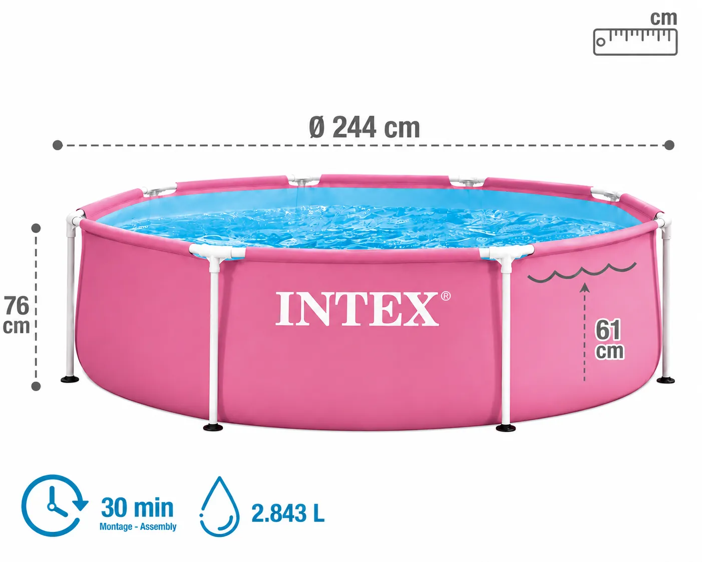 Intex 28290ND Pink Metal Frame Pool 244x76cm mit Abdeckplane