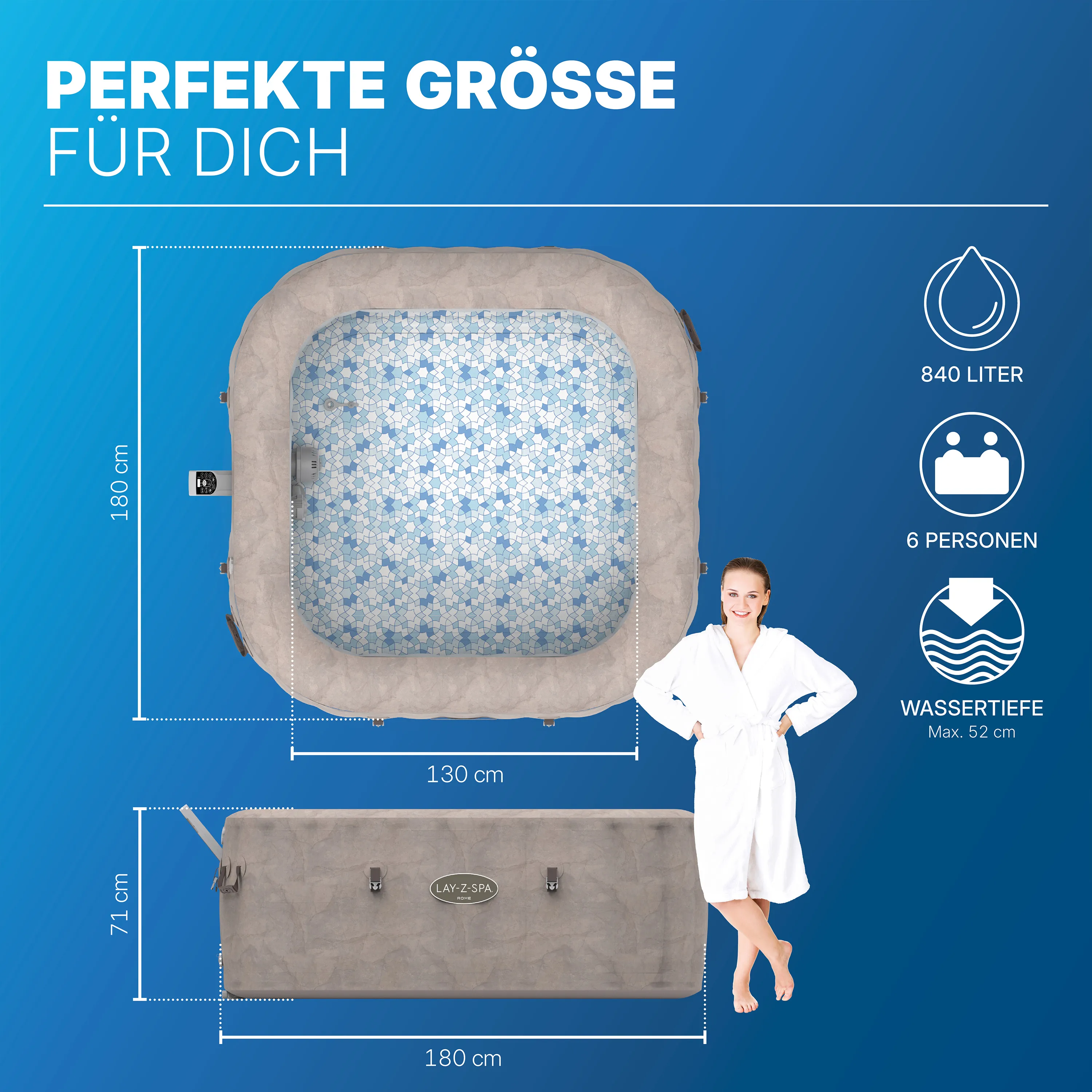 Bestway LAY-Z-SPA® Energiespar WLAN Whirlpool - Rome AirJet™ für 6 Personen, 180x180x71cm