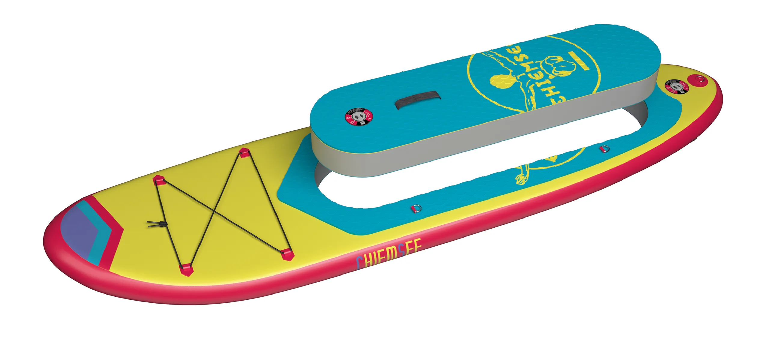 Chiemsee SUP-Set inkl. Board, Paddel, Pumpe, Leash & Rucksack (gelb/blau)