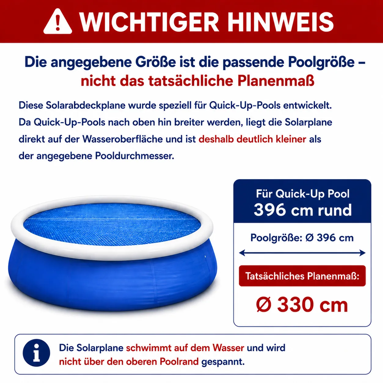 Happy People 77552 Wehncke Solarabdeckplane rund, passend für Quick-Up Pools Ø396cm