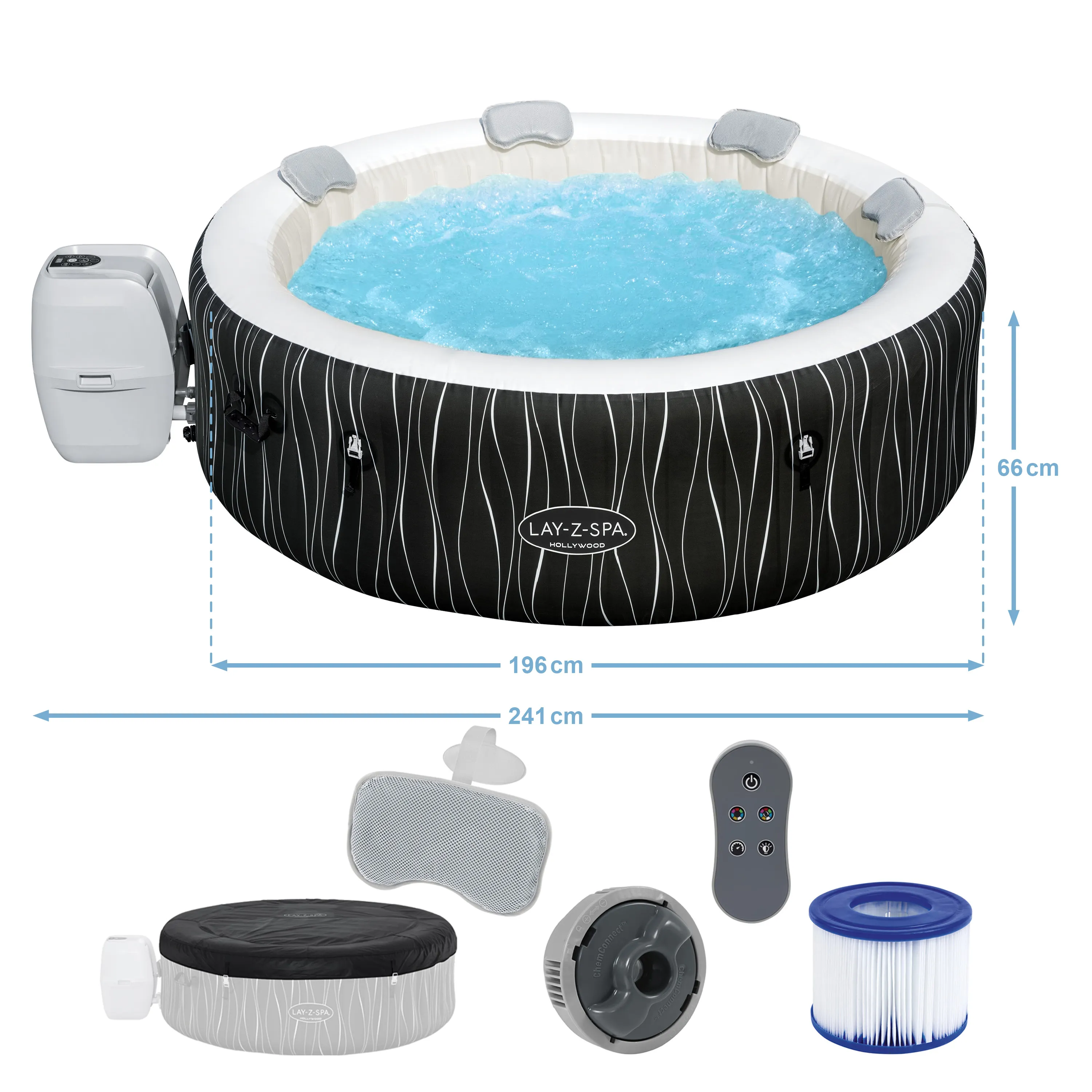 Bestway LAY-Z-SPA® LED-Whirlpool - Hollywood AirJet™ für 6 Personen, Ø 196x66cm