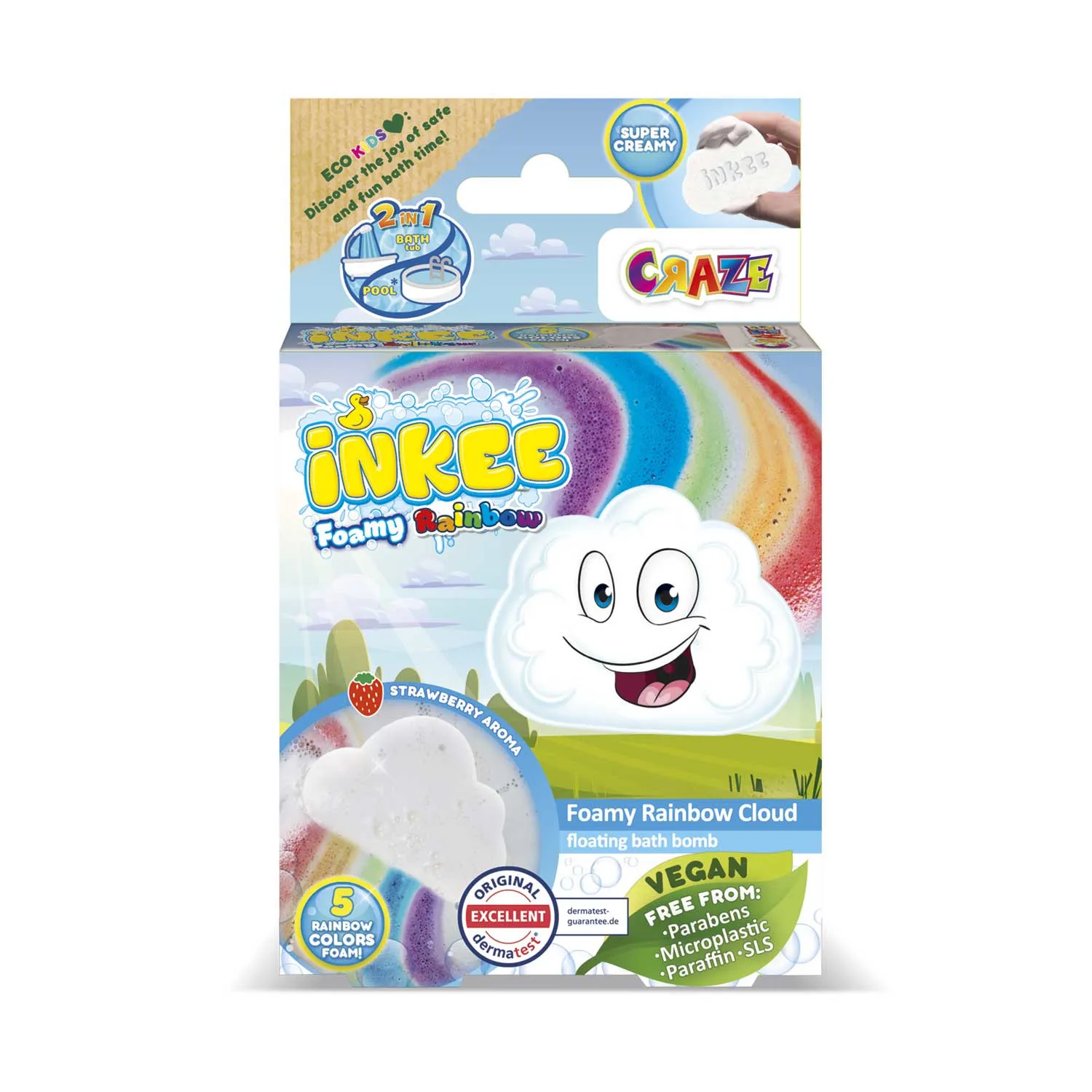 Regenbogen Badekugel mit Erdbeerduft Badebombe