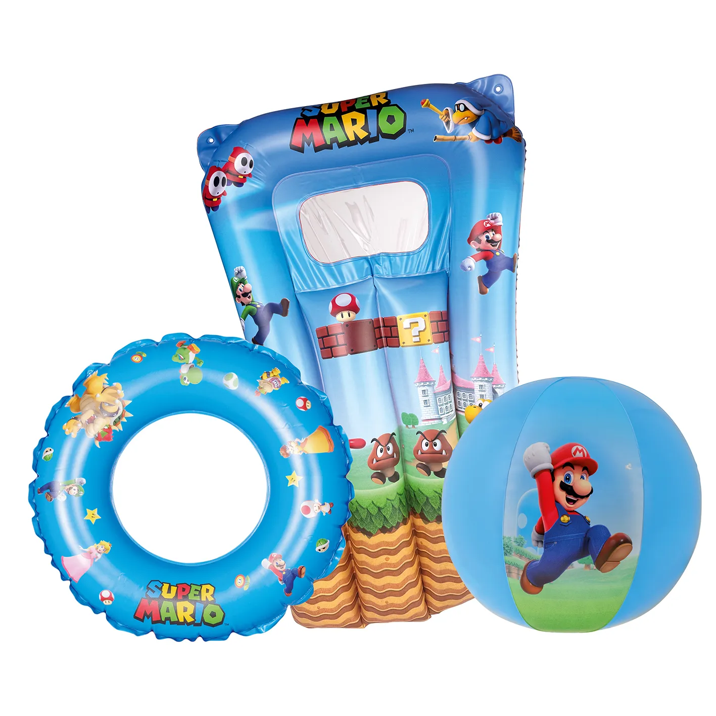 Happy People Strandset Super Mario Luftmatratze, Schwimmring, Strandball